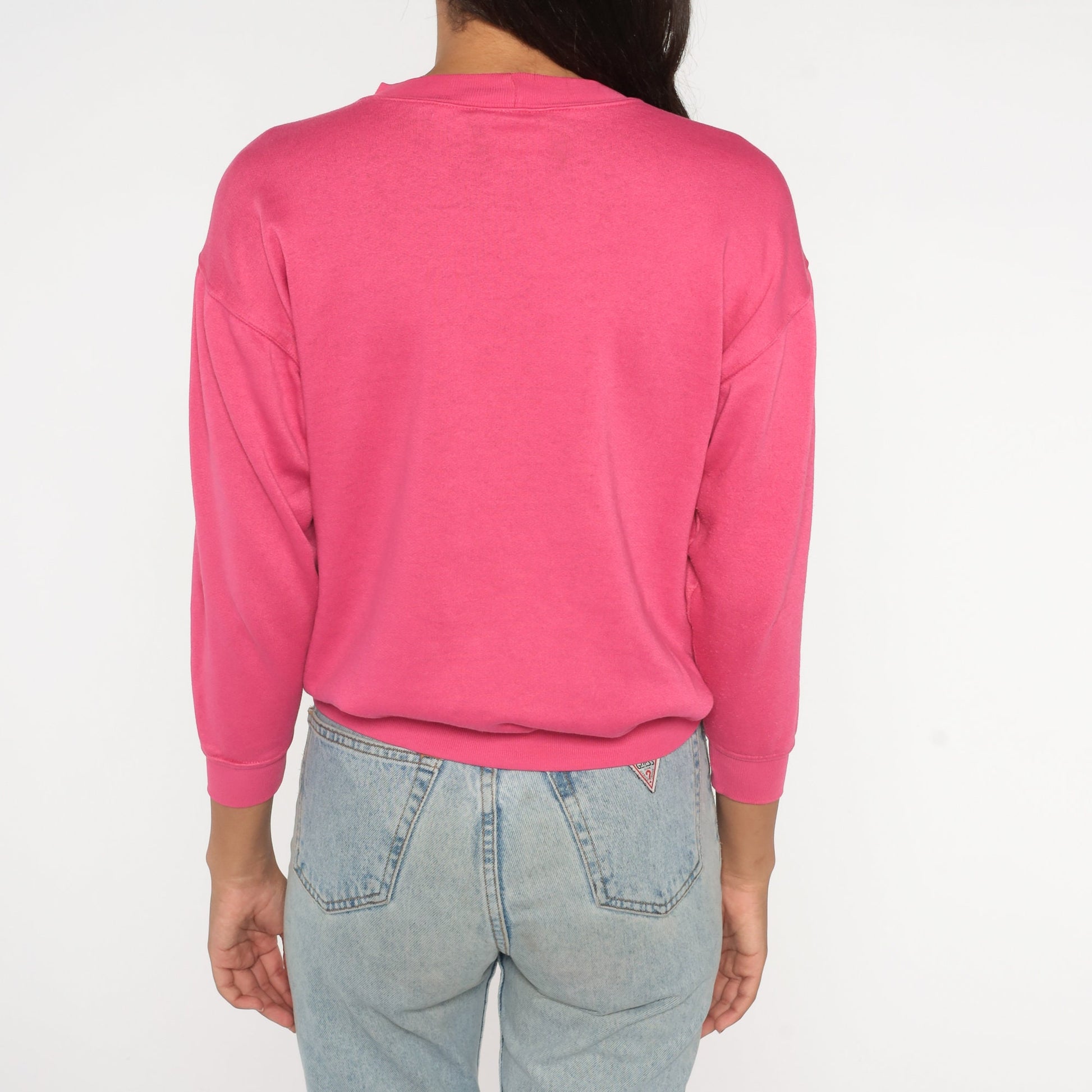 90s Floral Embroidered Sweatshirt Hot Pink Crewneck Pullover Extra Small