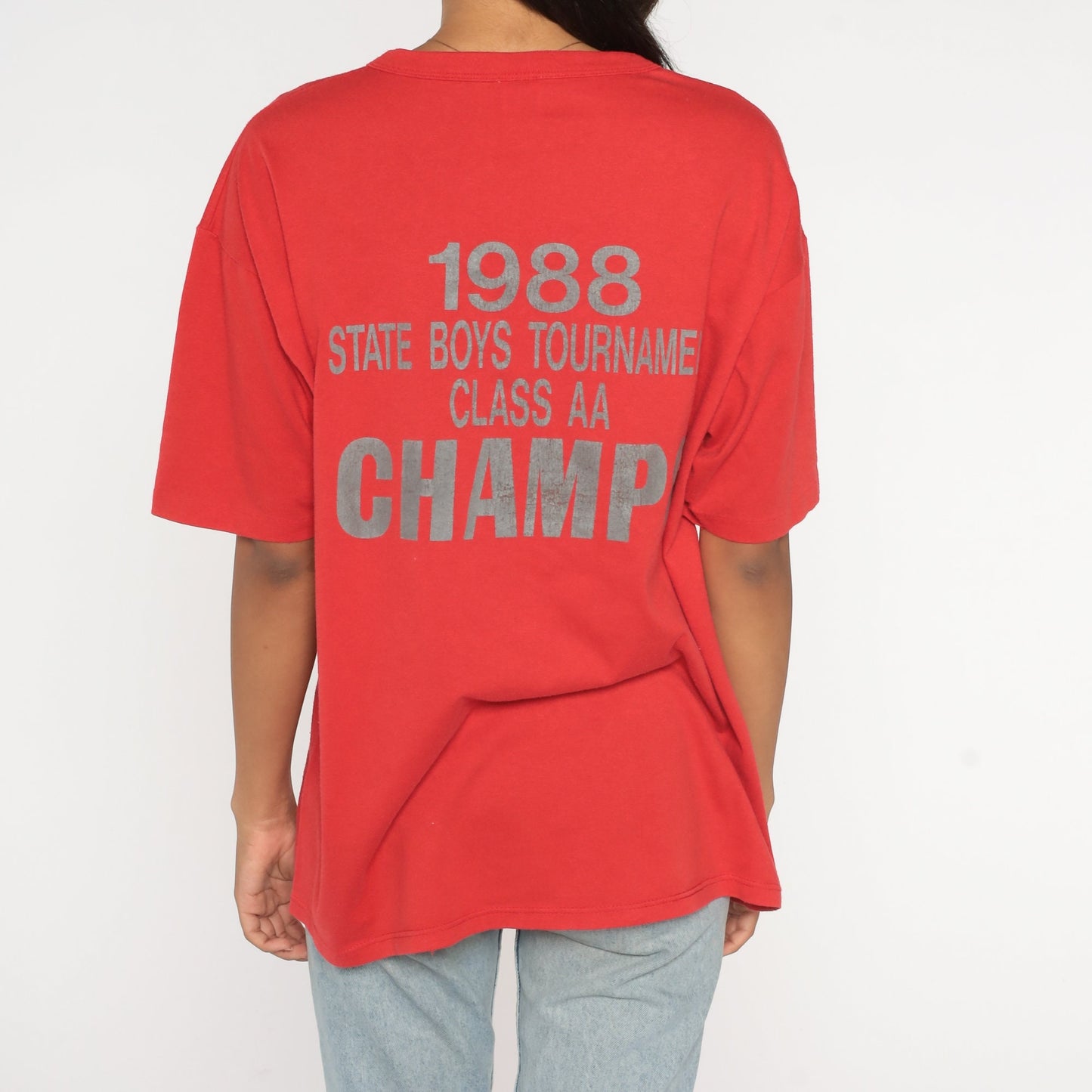 80s Rocori Hoops Basketball T-Shirt 1988 State Tournament Champs Red Extra Large
