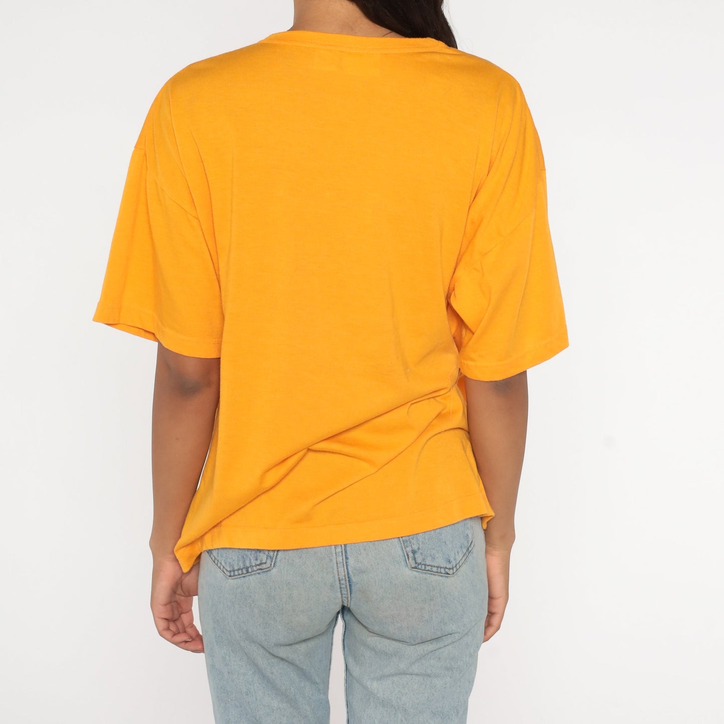 90s Yellow Pocket T-Shirt Cotton Blend Plain Tee Large L