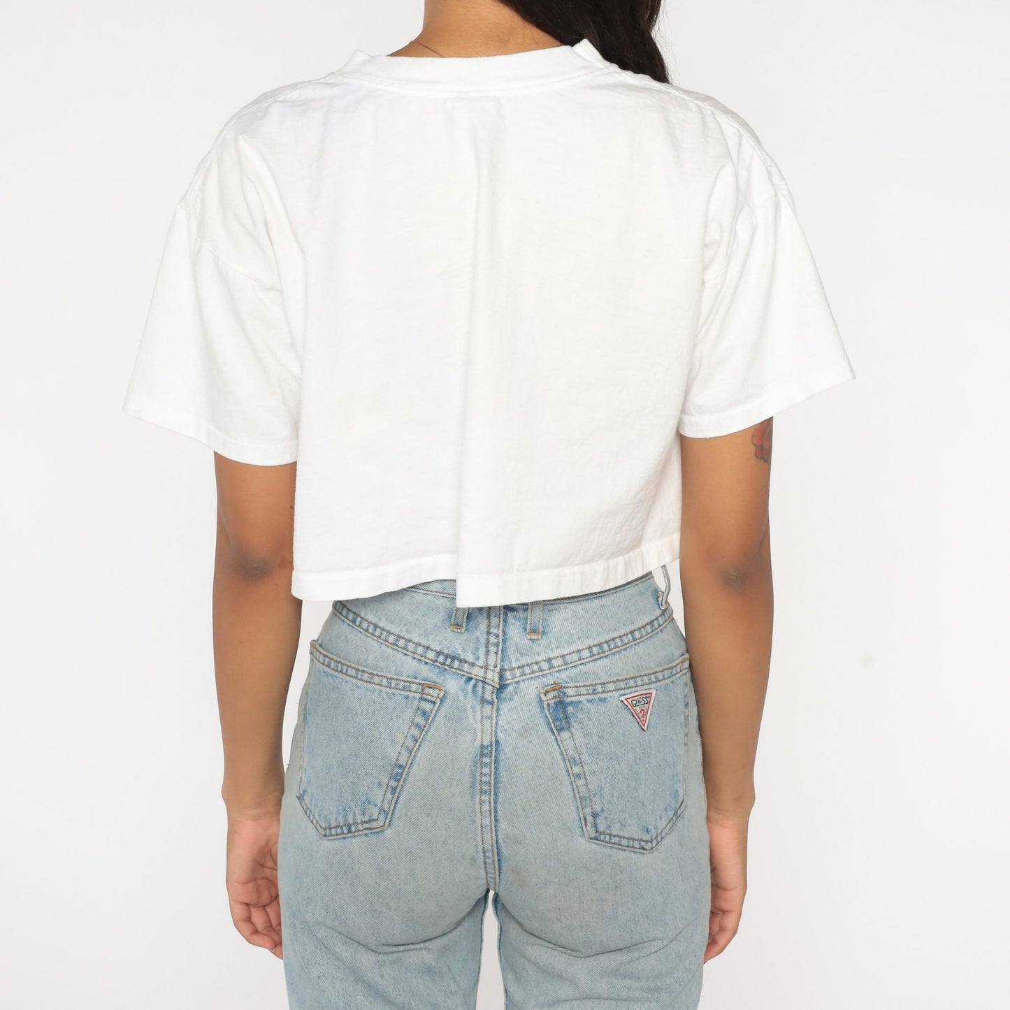 90s Crop Top White Beach Medallion Graphic T-Shirt Small