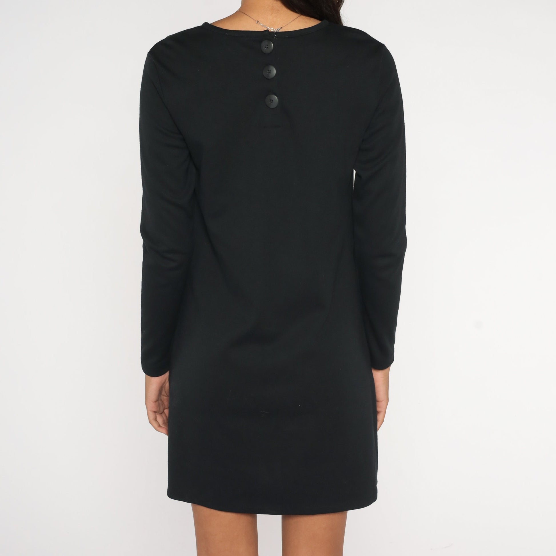 90s Liz Claiborne Black Mini Shift Dress Long Sleeve Small S