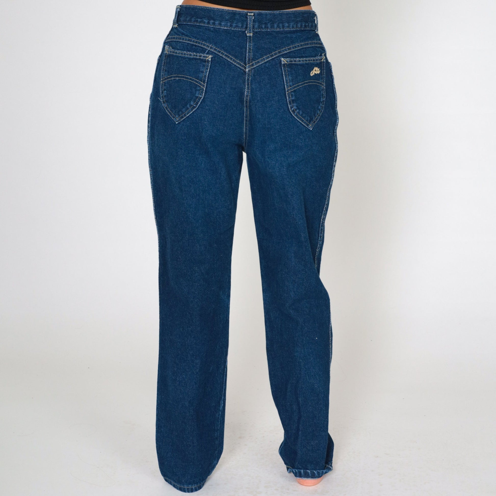 80s Dark Wash High Waisted Jeans Straight Leg Tapered Cotton Denim Medium