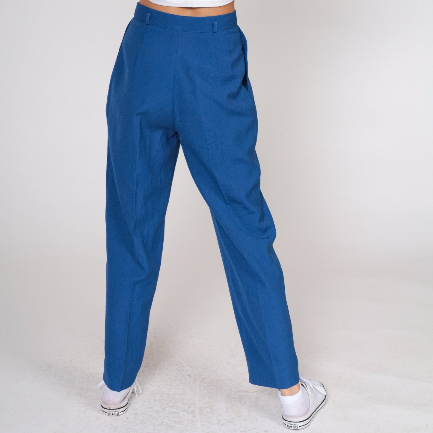 70s Blue Tapered Trousers High Waisted Pleated Pants Small