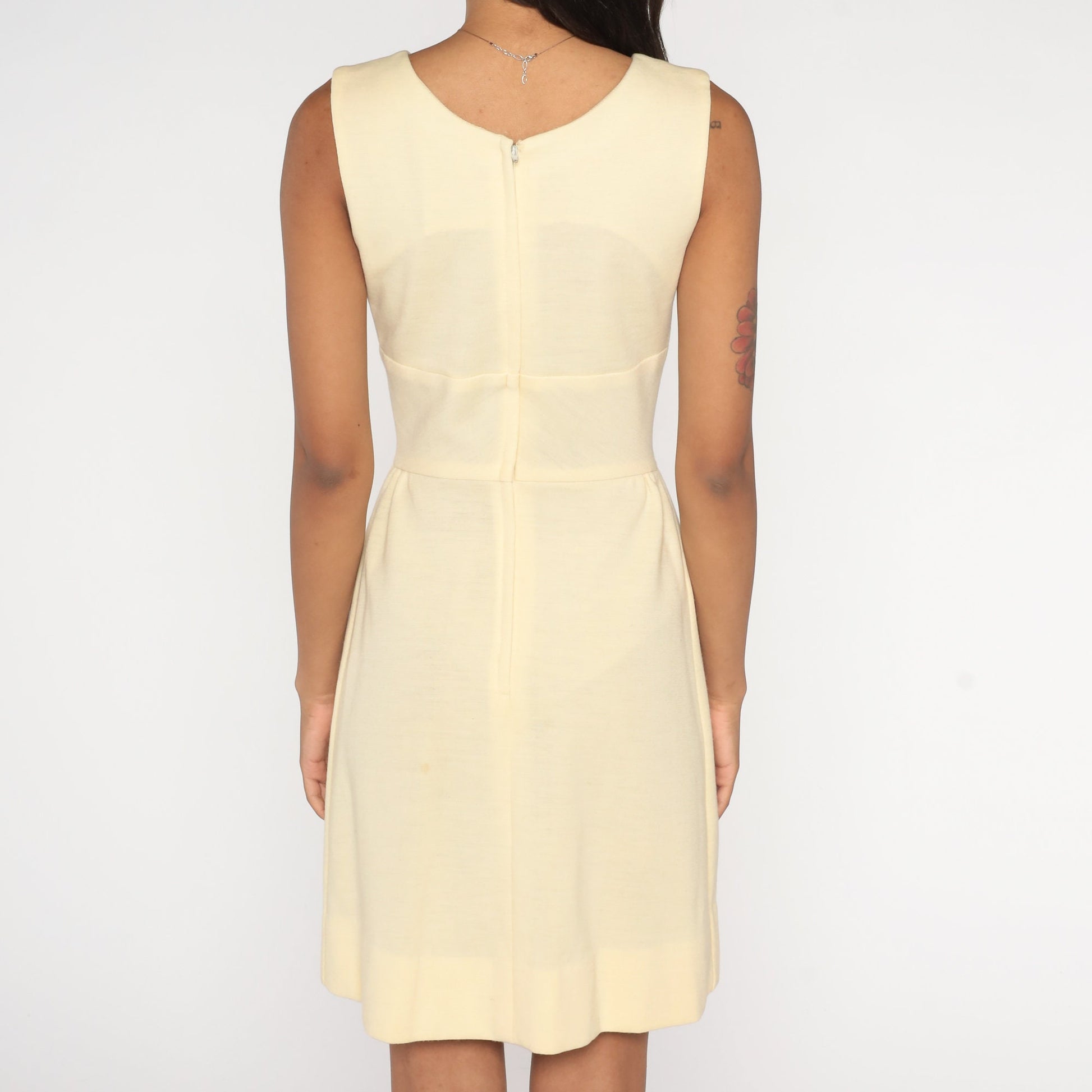 60s Cream Mini Dress Sleeveless Empire Waist Mod Shift Extra Small