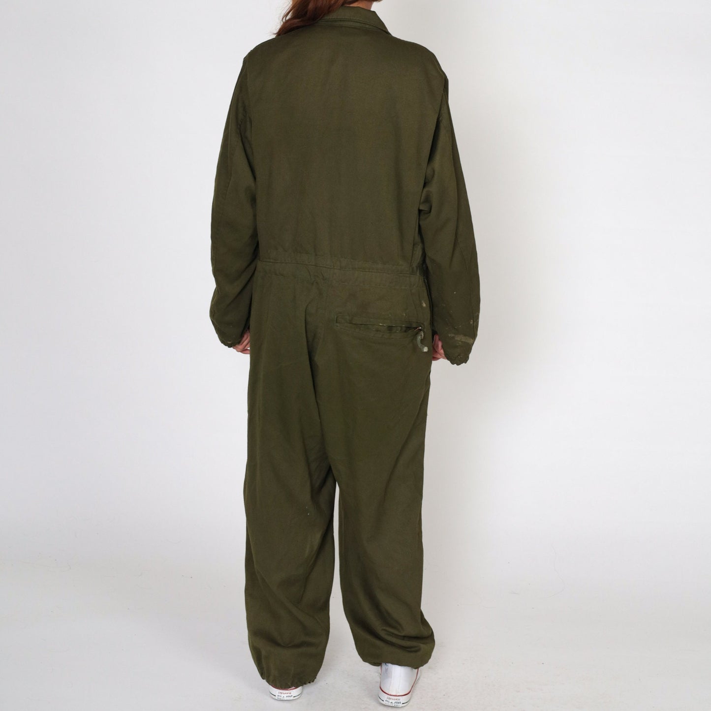 1990s Army Coveralls Flight Suit Olive Green Distressed Men's Small