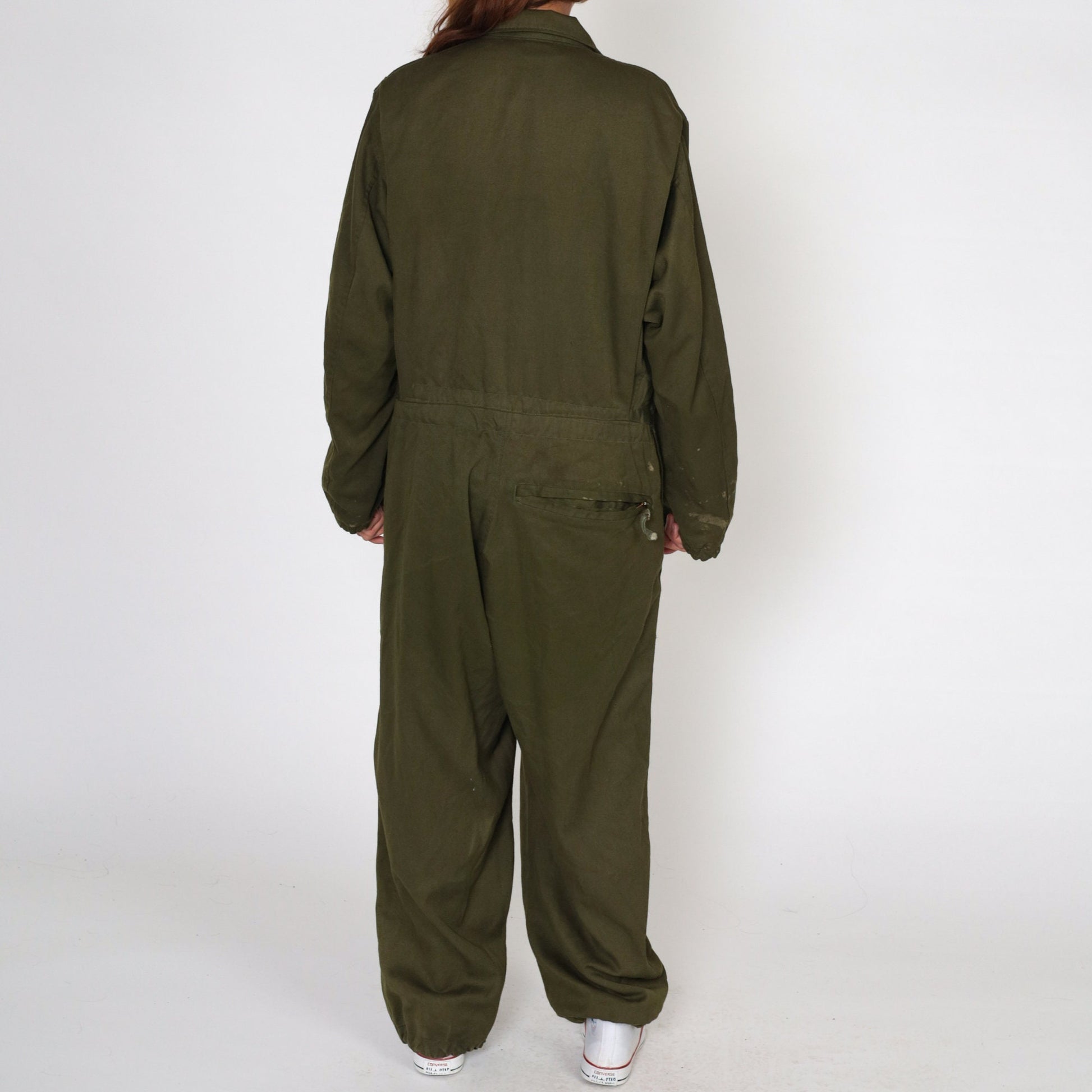 1990s Army Coveralls Flight Suit Olive Green Distressed Men's Small