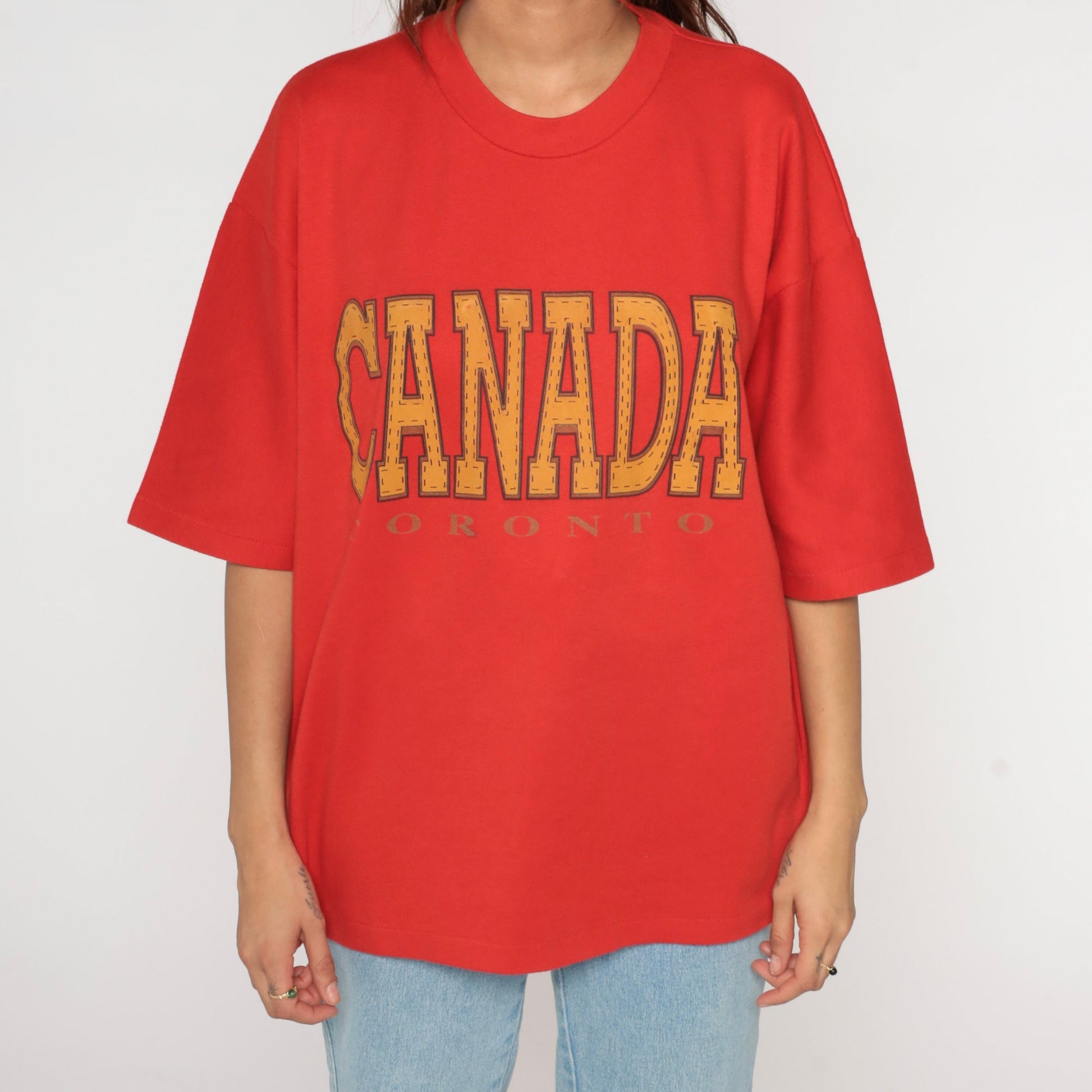 90s Toronto Canada Graphic T-Shirt Cotton Single Stitch Red Extra Large