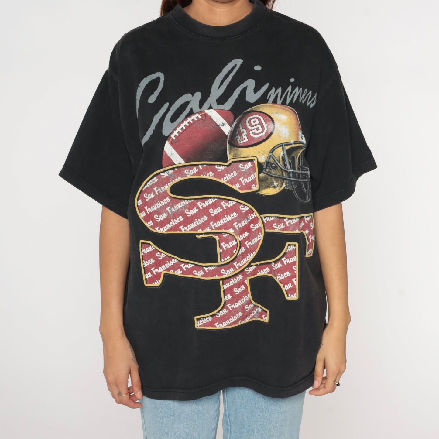 90s San Francisco 49ers NFL Football T-Shirt Black Graphic Tee Extra Large