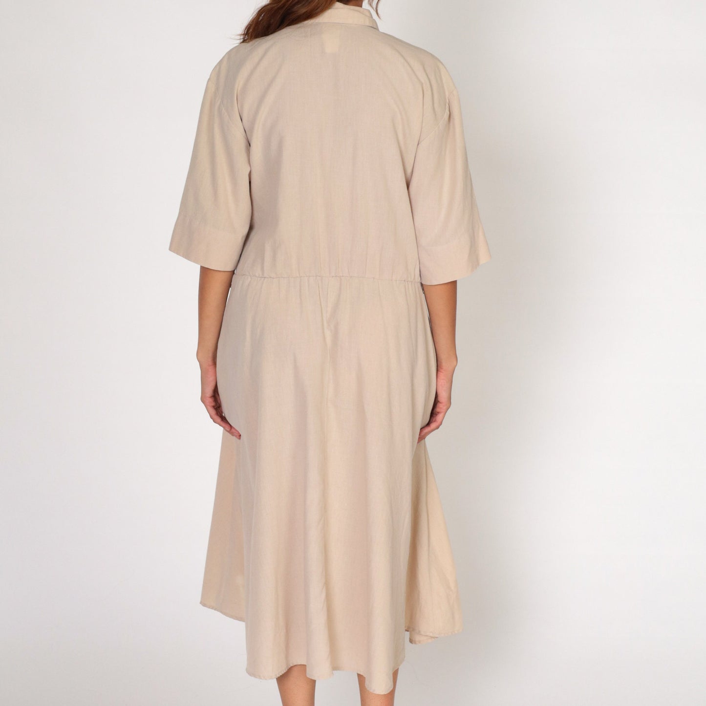 90s Southwestern Tan Midi Dress Button-Up High Waisted Pockets Large L