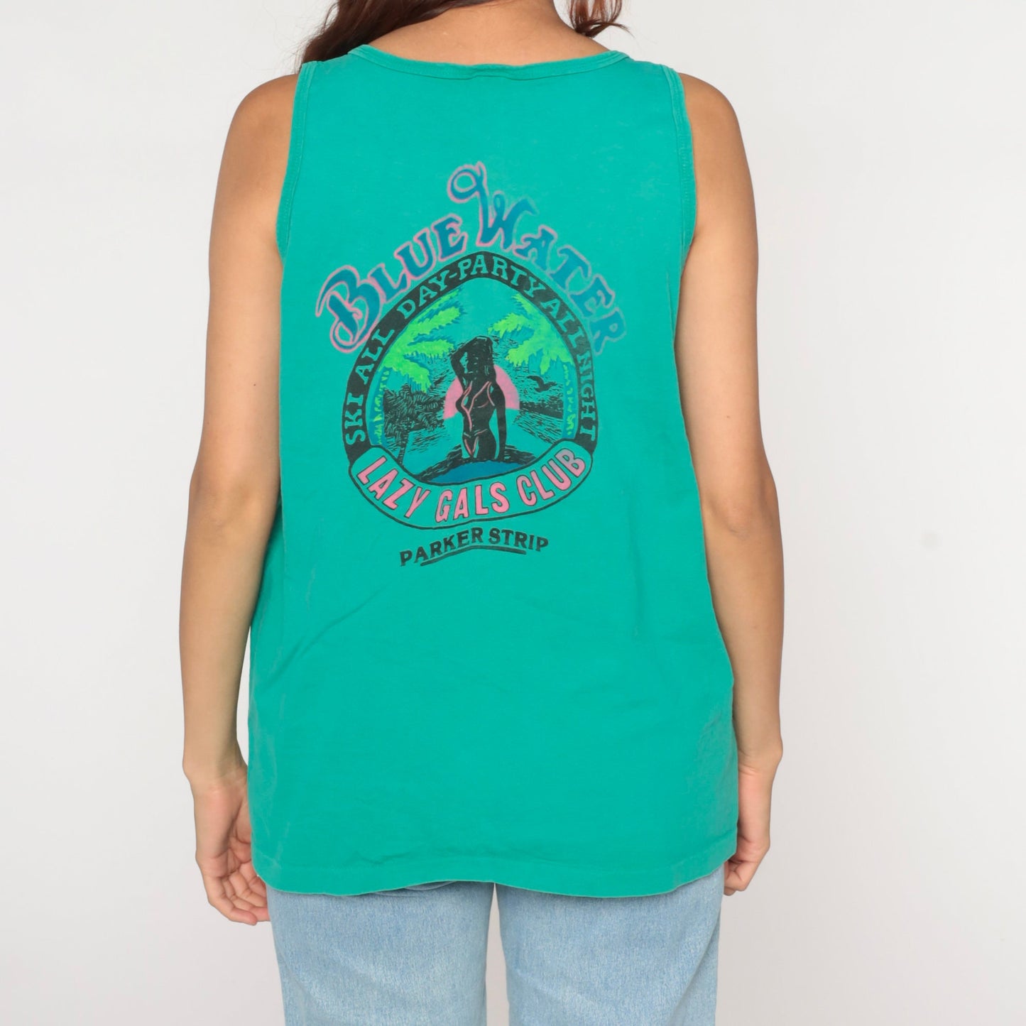 90s BlueWater Casino Parker Arizona Tank Top Green Graphic Tee Large