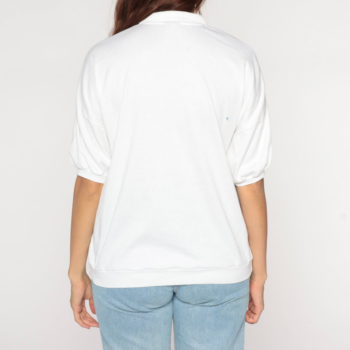 90s Catalina Striped Collared Shirt White Blue Banded Hem Large