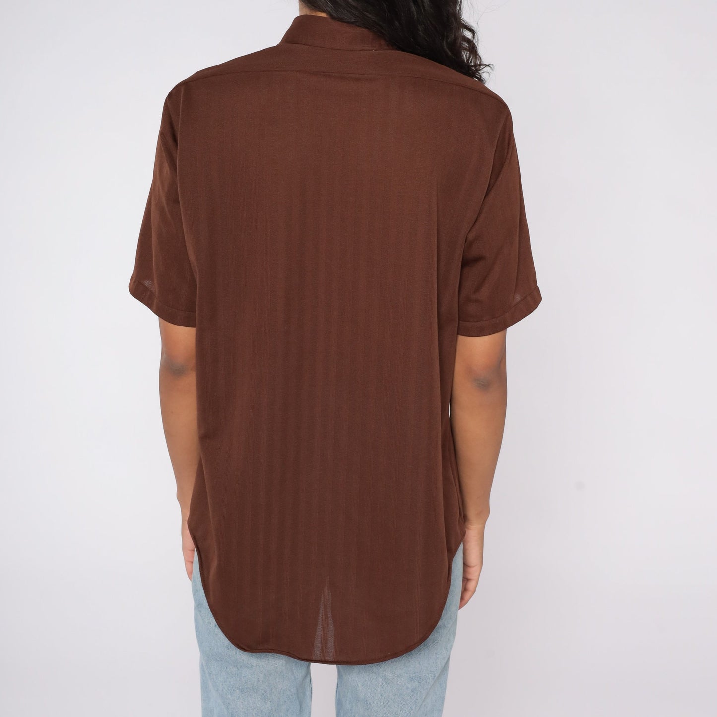 70s Di Lorenzo Brown Striped Button Up Shirt Short Sleeve Men's Medium