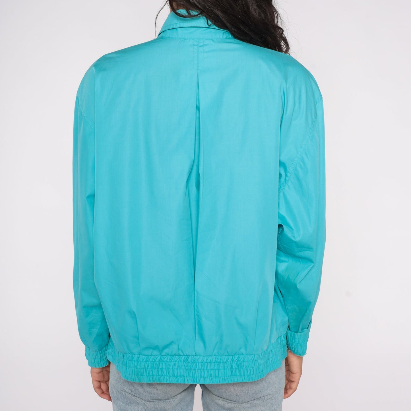 80s Koret Windbreaker Jacket Turquoise Blue Snap Button Large