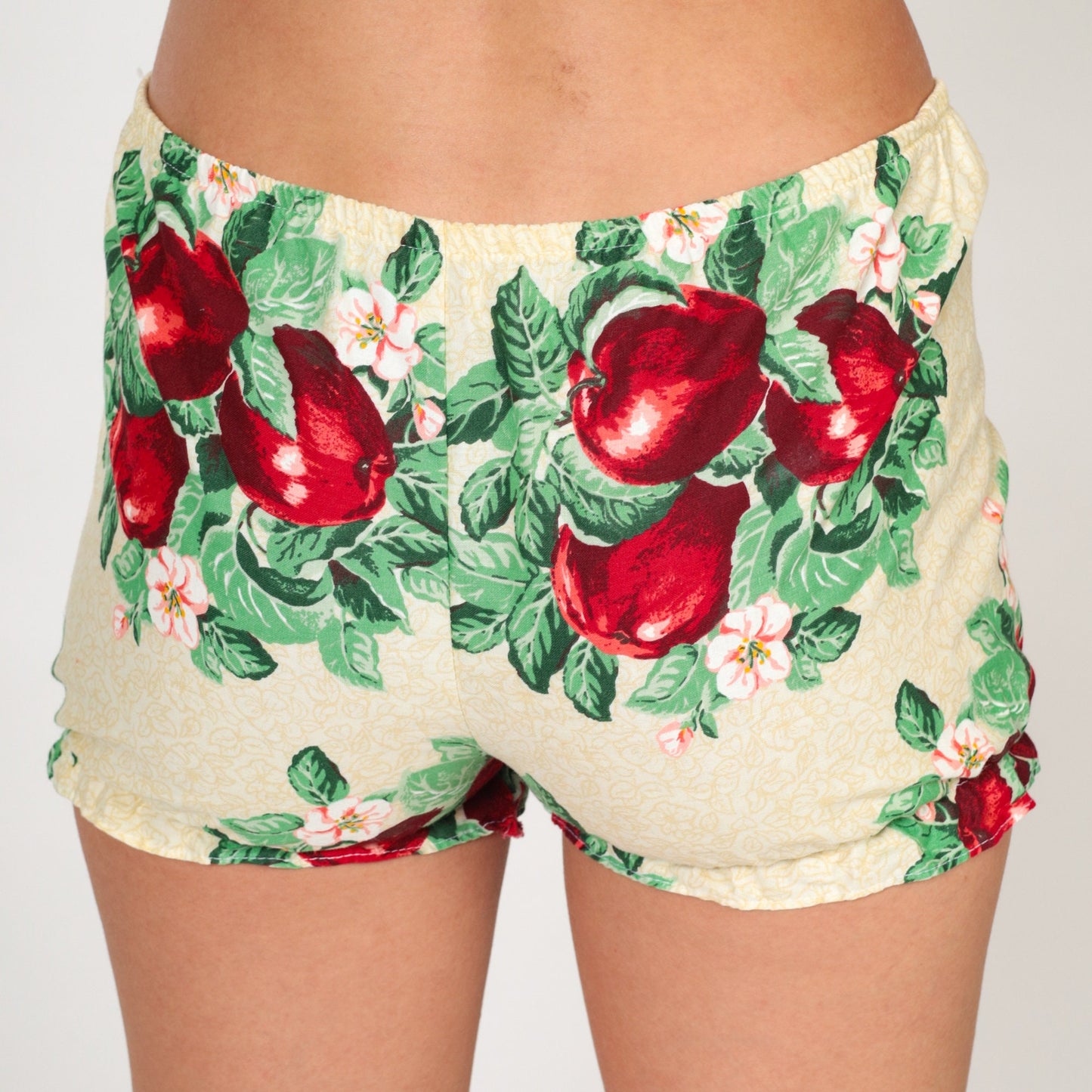 80s Yellow Apple Print Shorts Low Rise Hotpants Extra Small XS