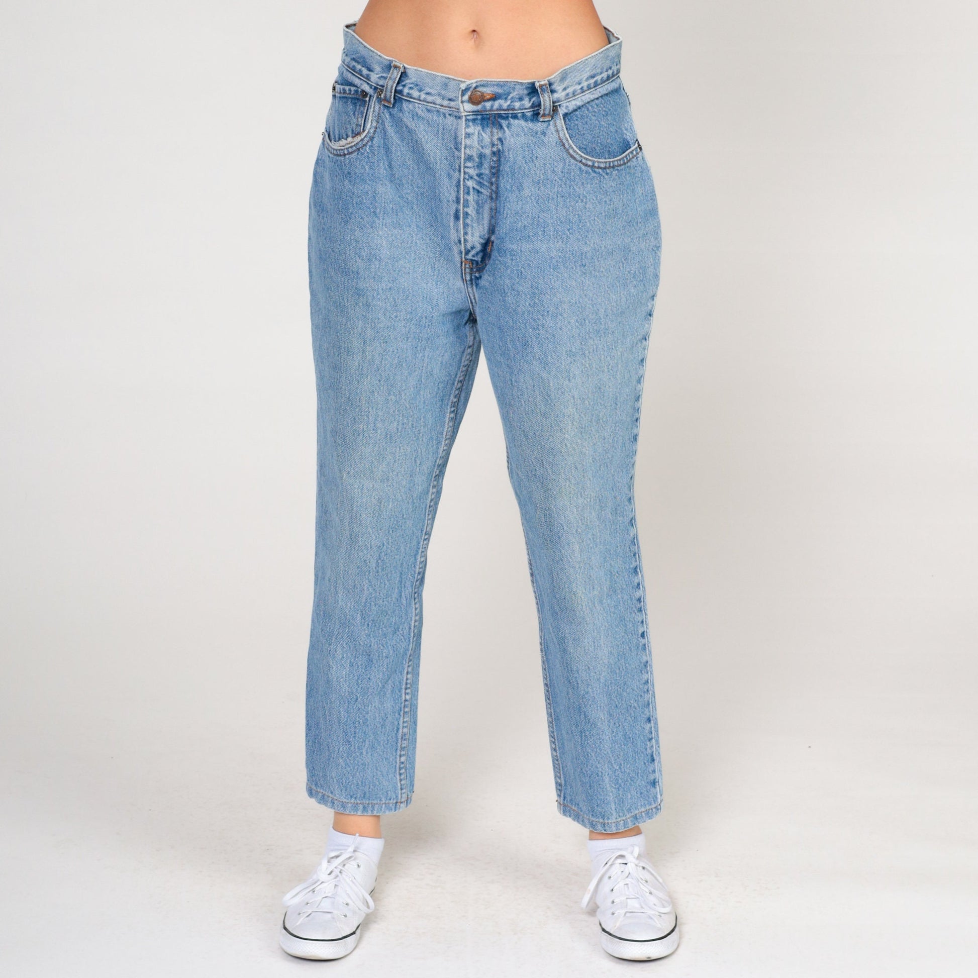 90s High-Rise Straight Leg Ankle Jeans Blue Denim Medium