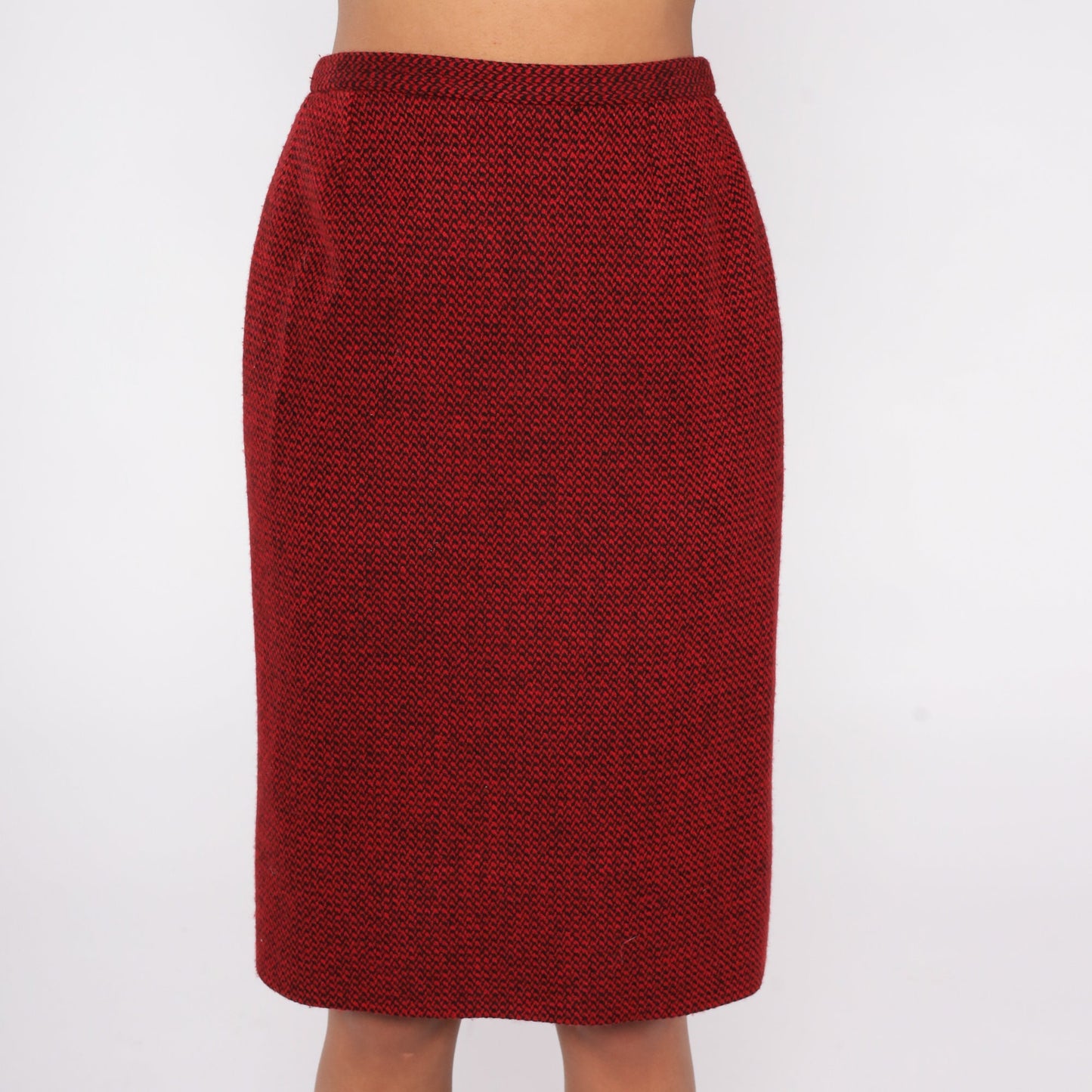 80s Guy LaRoche Wool Cashmere Mini Pencil Skirt Red Black High Waist Small
