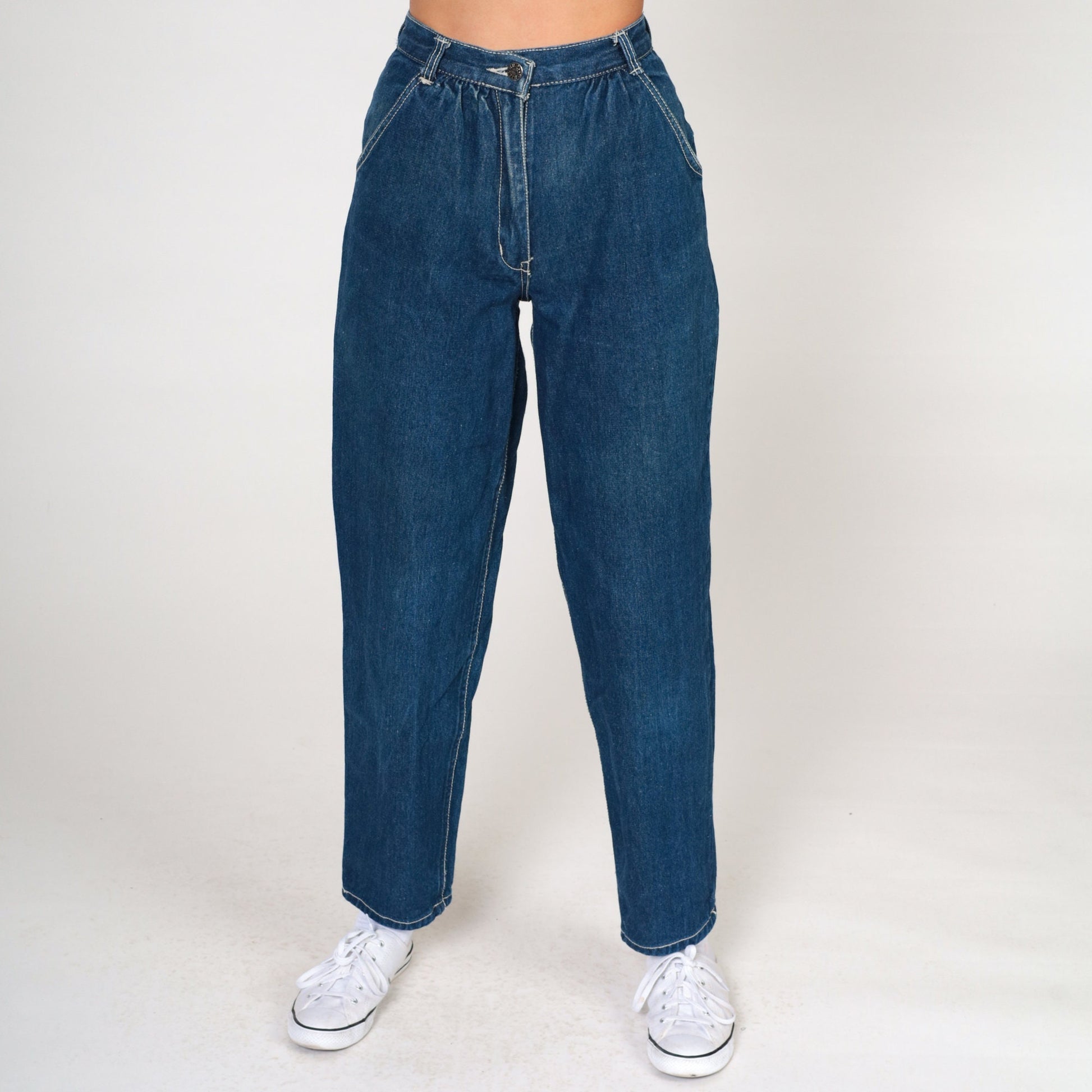 80s Dark Wash High Waisted Straight Leg Jeans Tapered Blue Denim Extra Small
