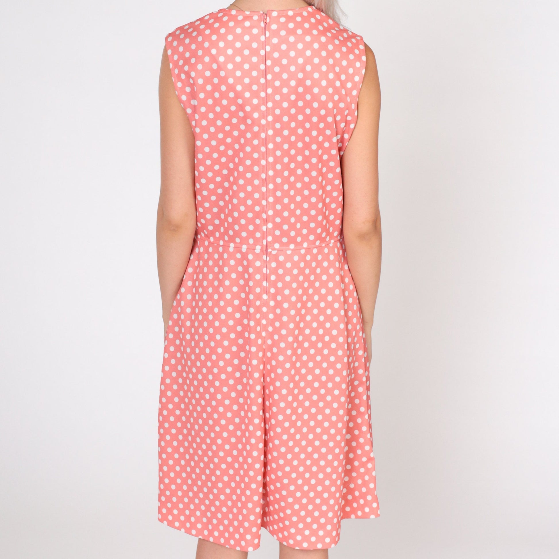 70s Pink Polka Dot Mini Dress Sleeveless V-Neck High Waist Medium