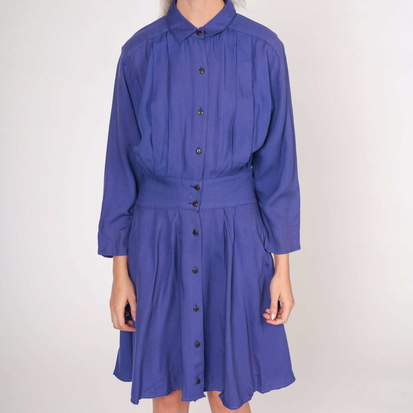 80s Moda International Purple Mini Dress Button-Up Collared High-Waisted Small