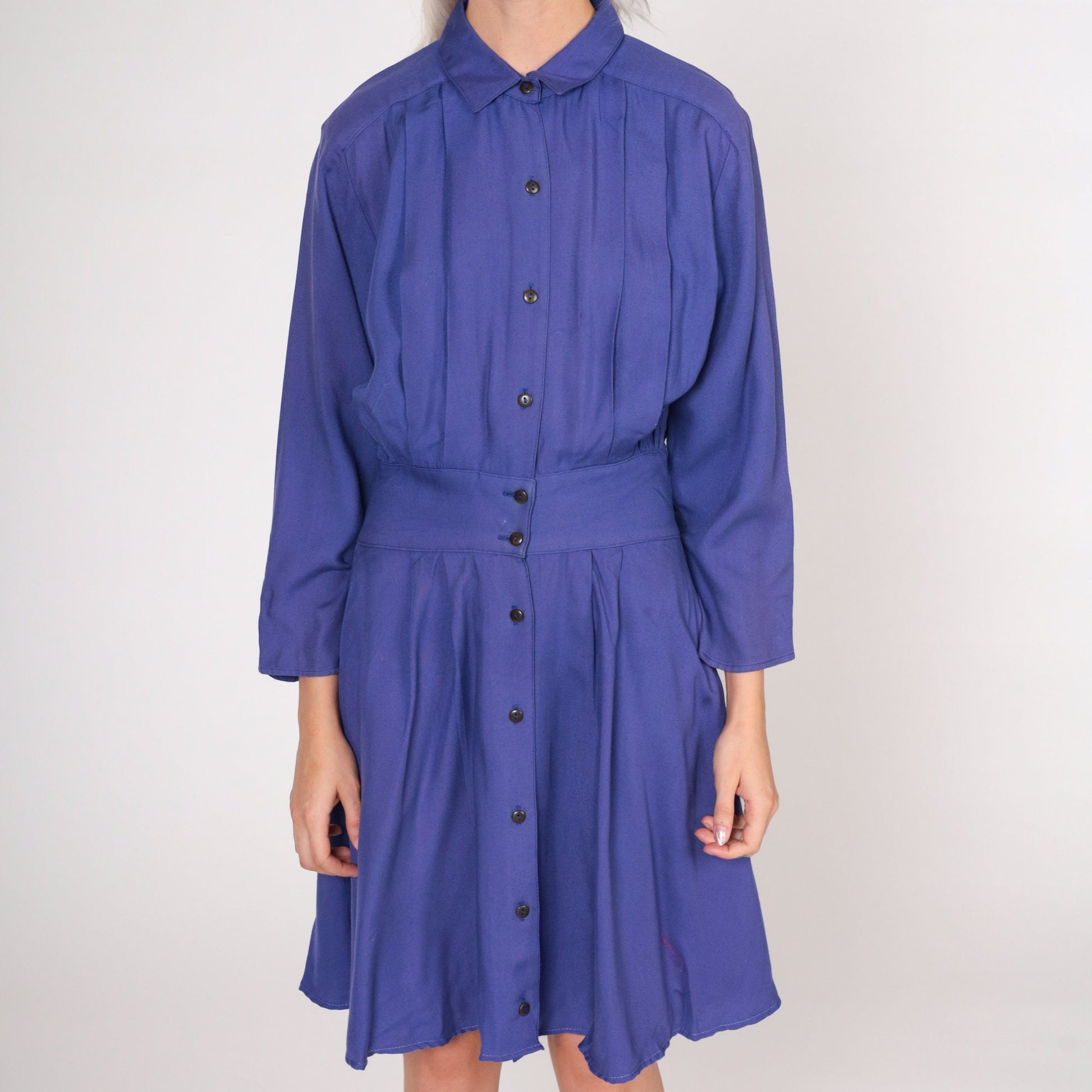 80s Moda International Purple Mini Dress Button-Up Collared High-Waisted Small