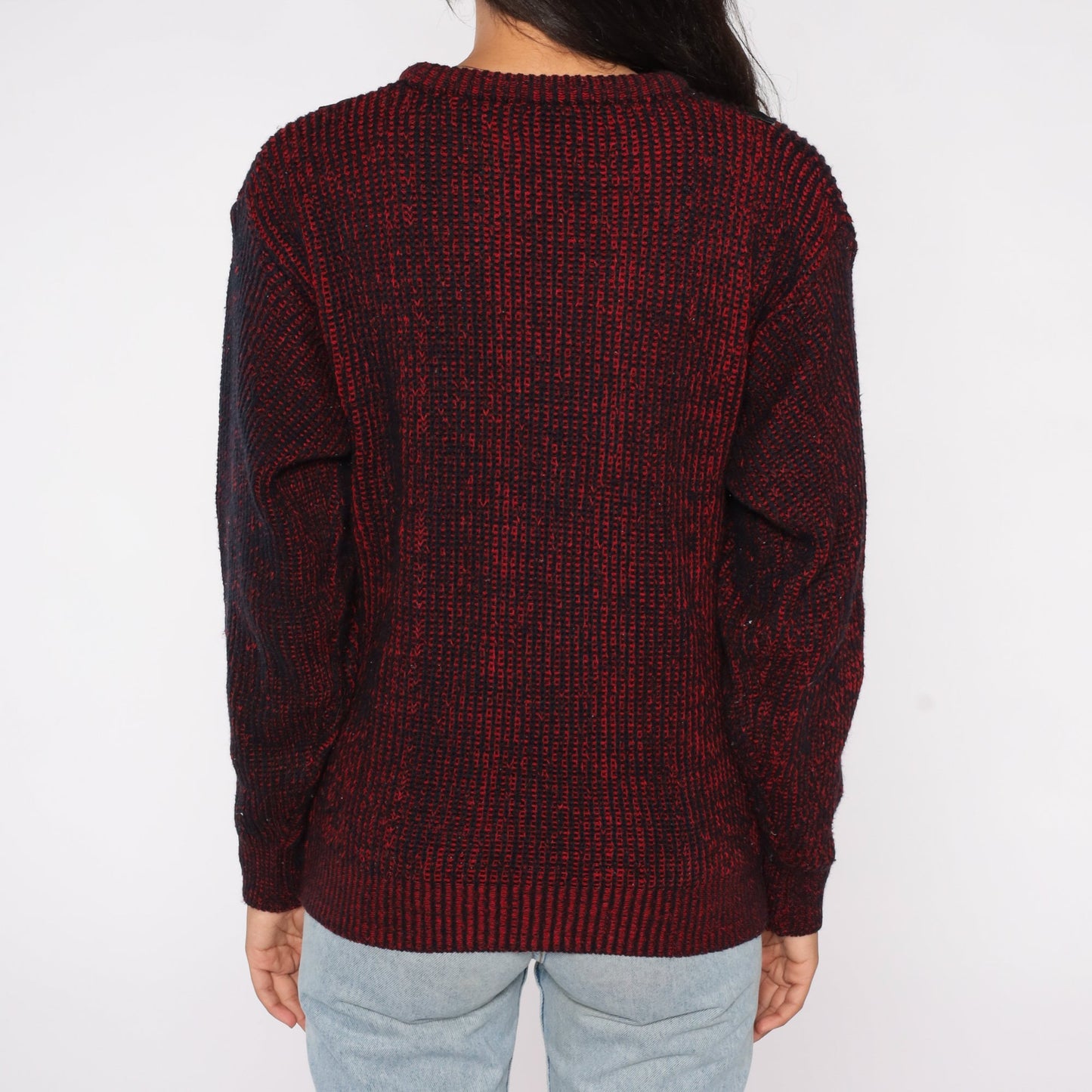 90s Barnaby Geometric Sweater Black Red Leather Chevron Knit Medium