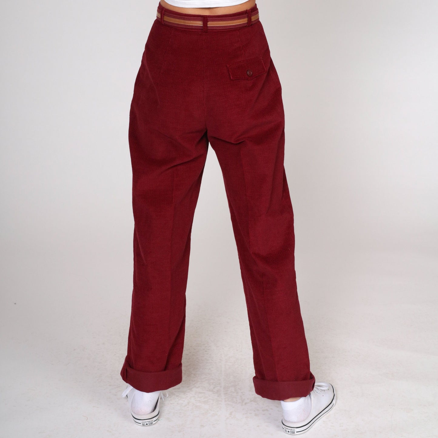 70s Bobbie Brooks Dark Red Corduroy Pants Pleated High Waist Straight Leg Extra Small