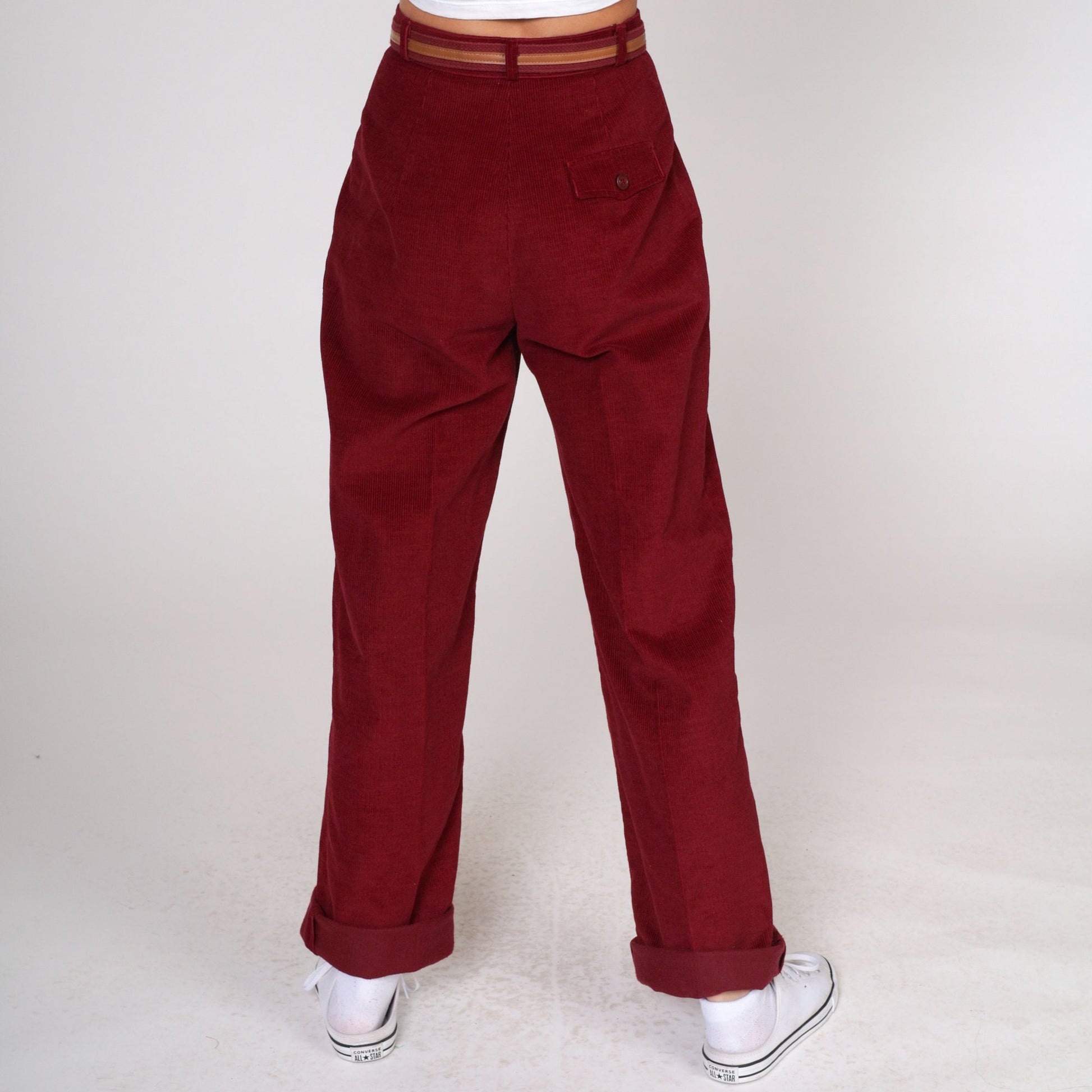 70s Bobbie Brooks Dark Red Corduroy Pants Pleated High Waist Straight Leg Extra Small
