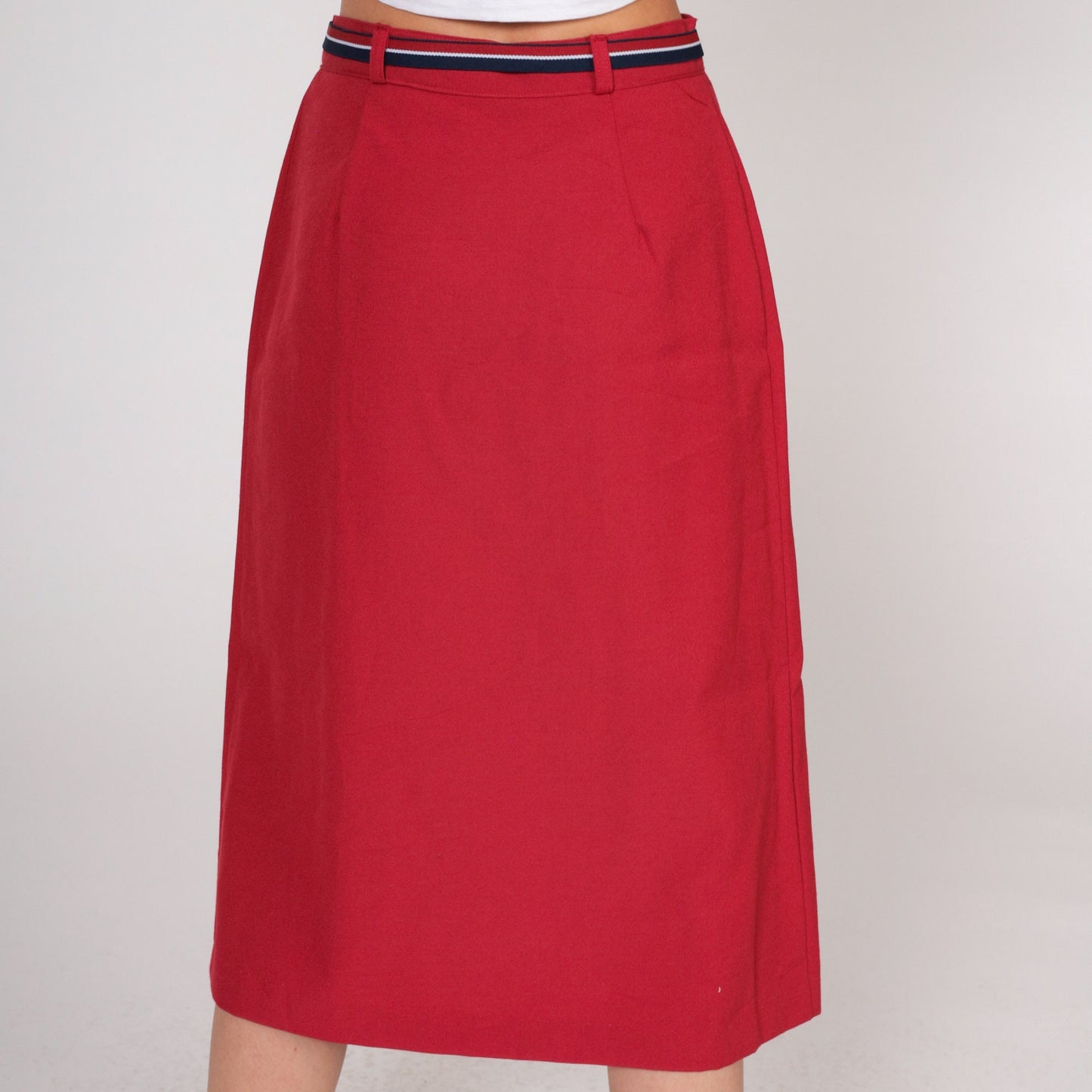 80s Cleveland Street Togs Red Midi Skirt High Waist A-Line Small