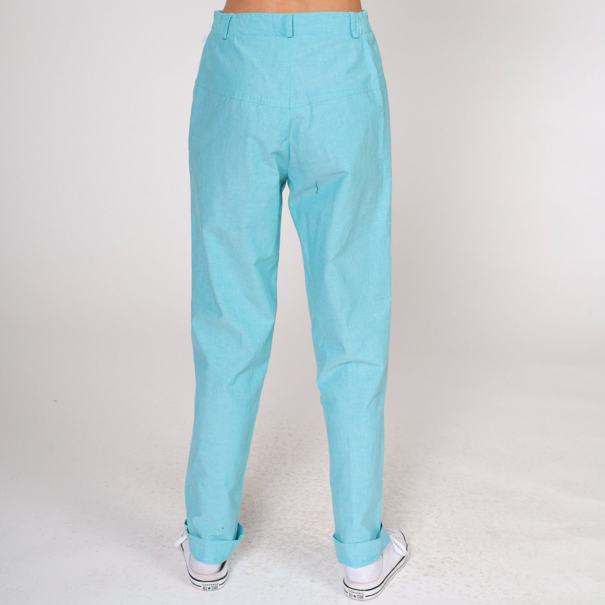 80s Lily's of Beverly Hills High-Waisted Tapered Trousers Bright Blue Small