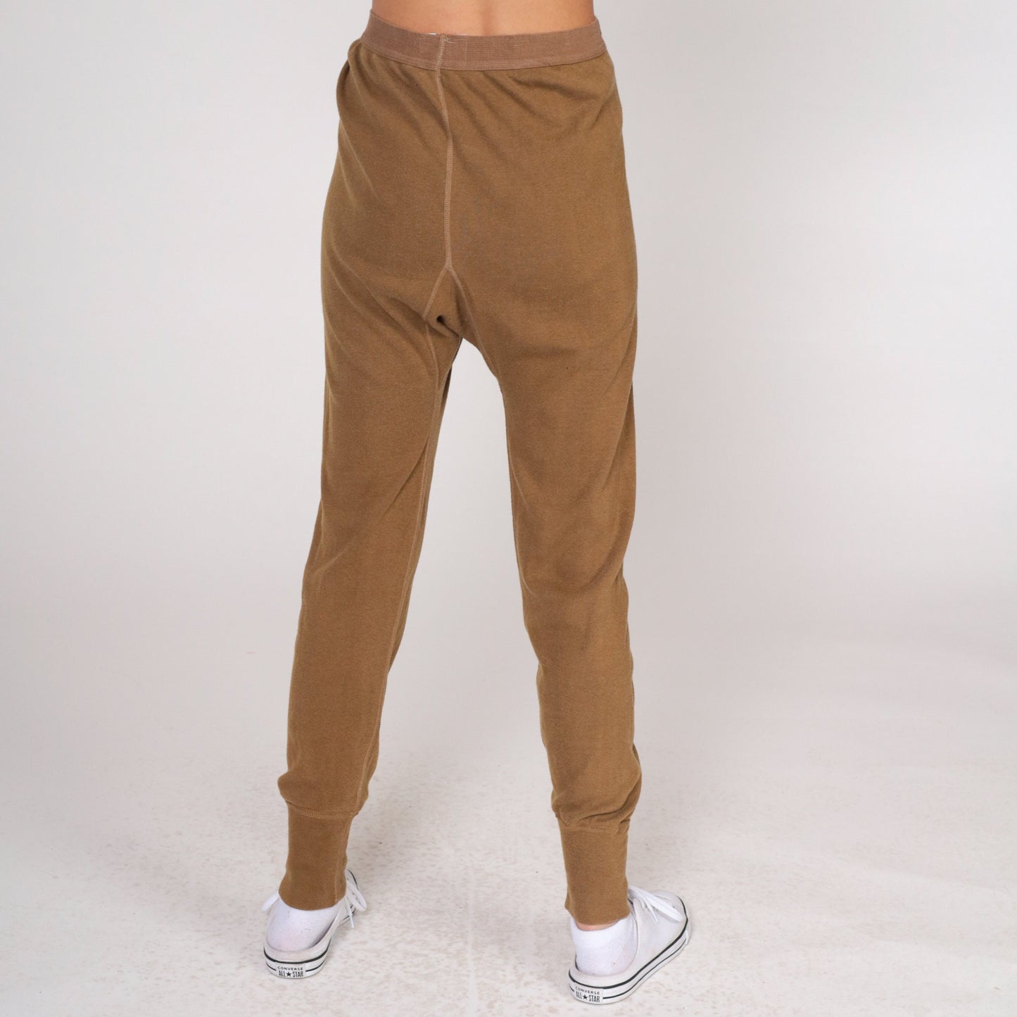 80s Brown Wool Blend Thermal Long Johns Open Fly Men's Medium