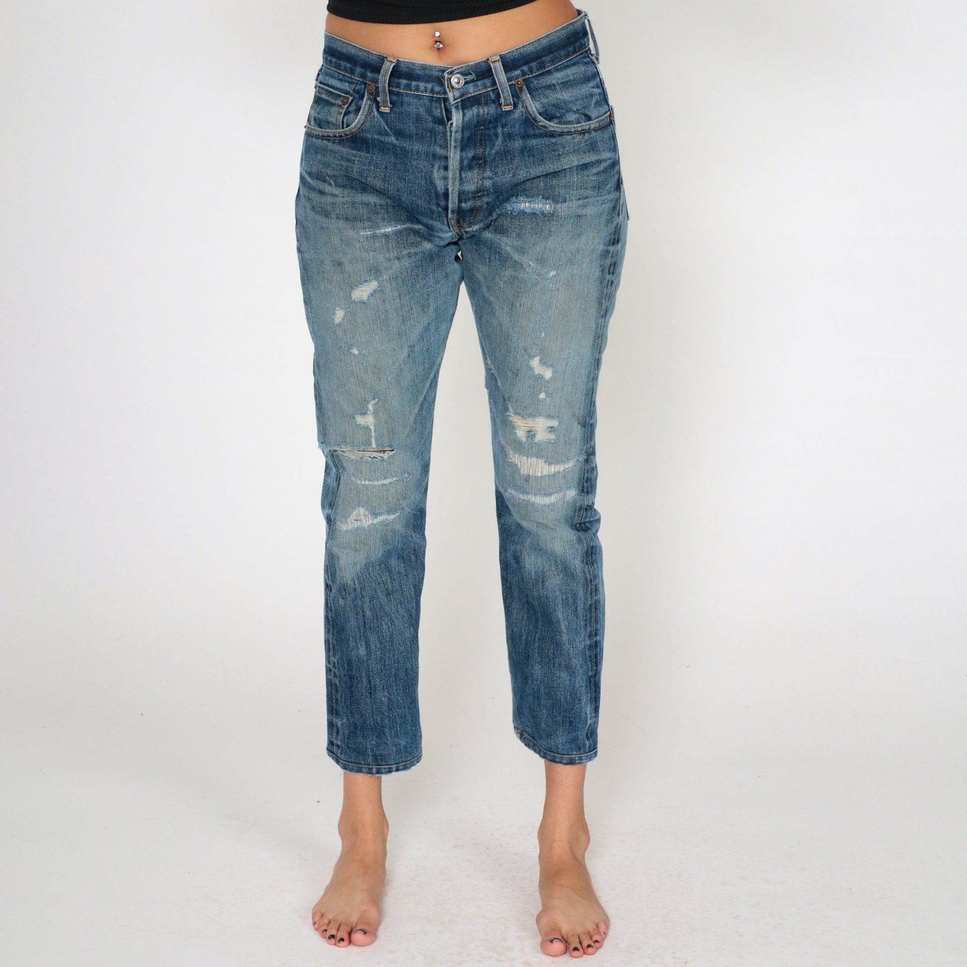 90s Levis Big E Selvedge Jeans Distressed Ripped Denim Men's 29/30
