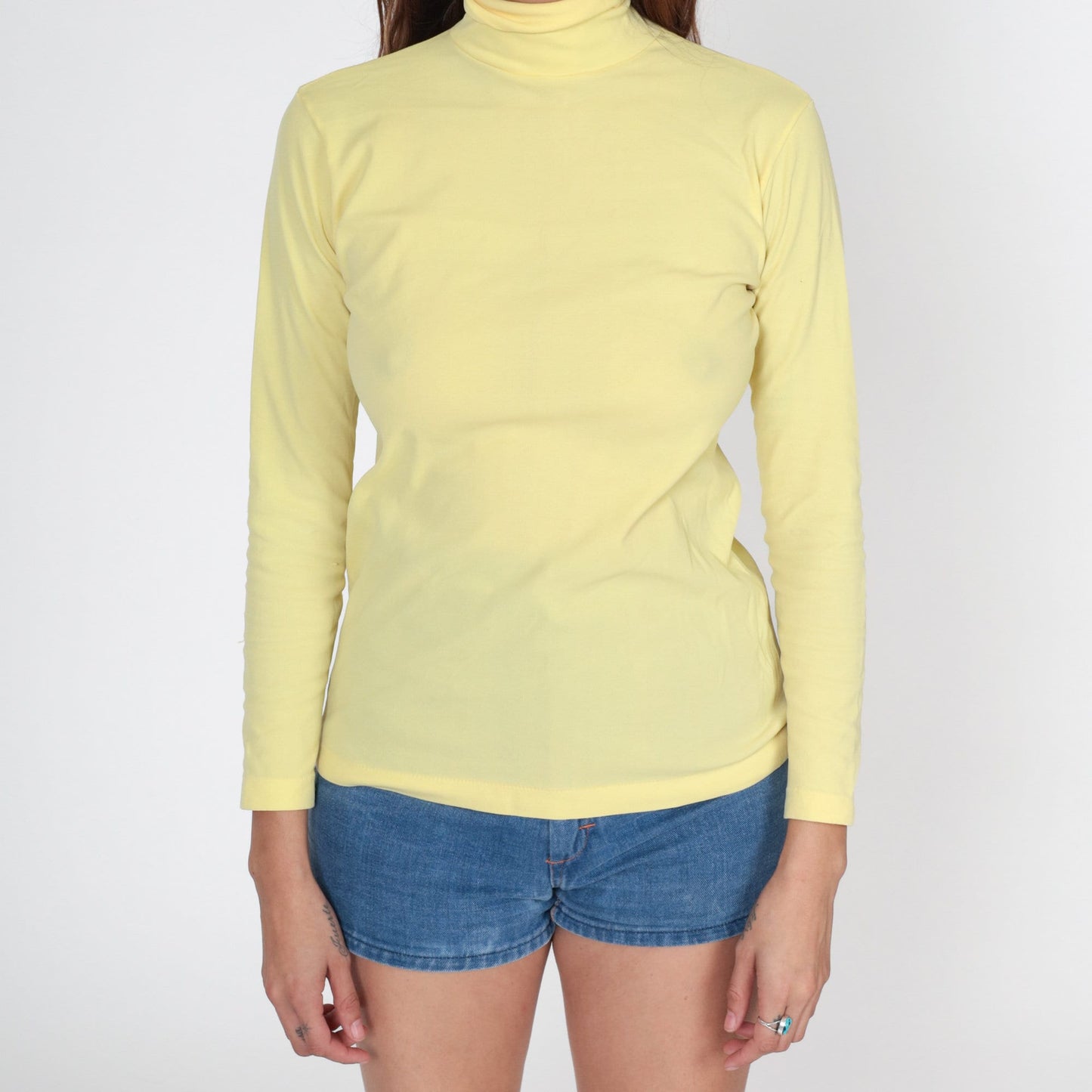 70s Yellow Turtleneck Long Sleeve Blouse Rear Zipper Small