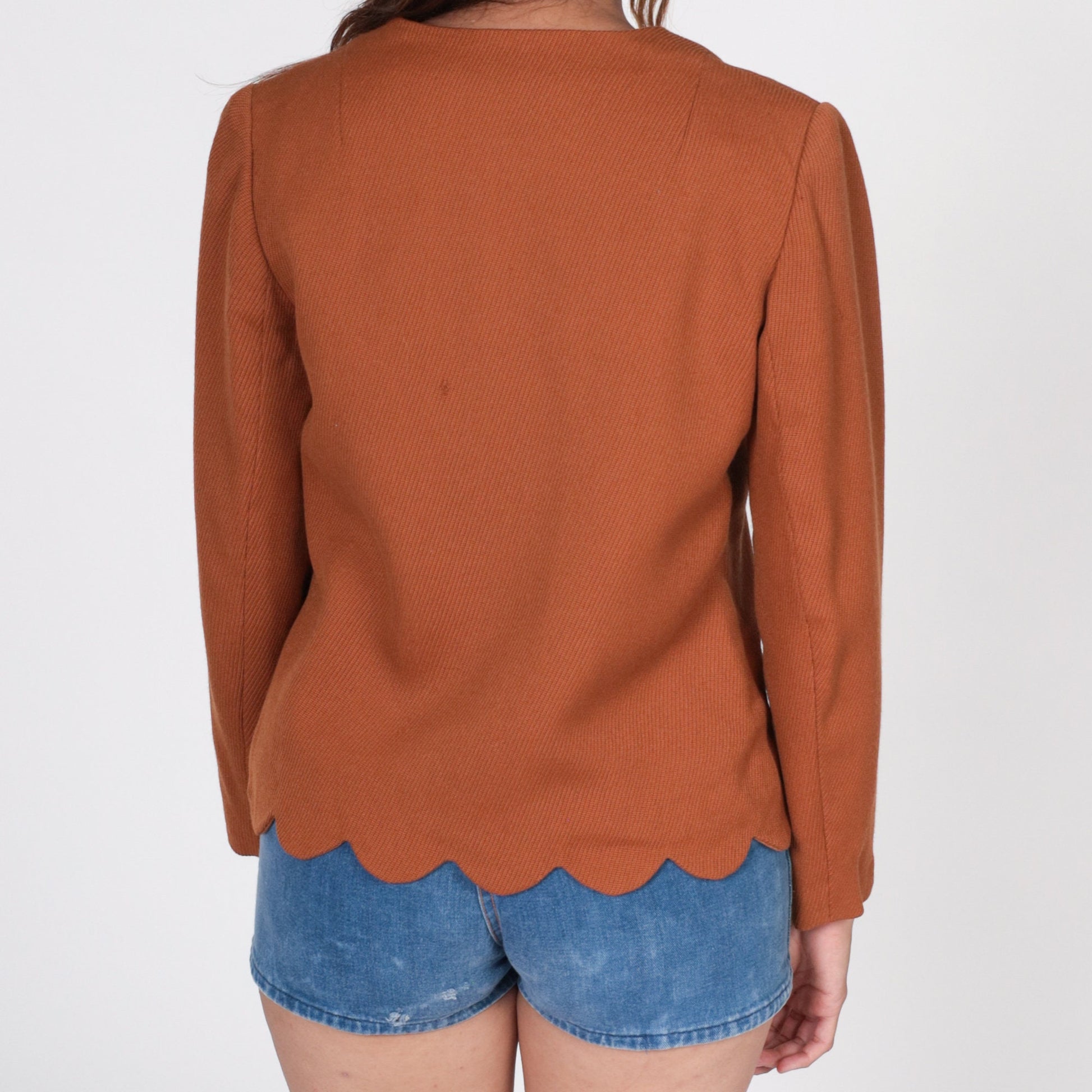 60s Wool Blazer Brown Scalloped Edge Jacket Small