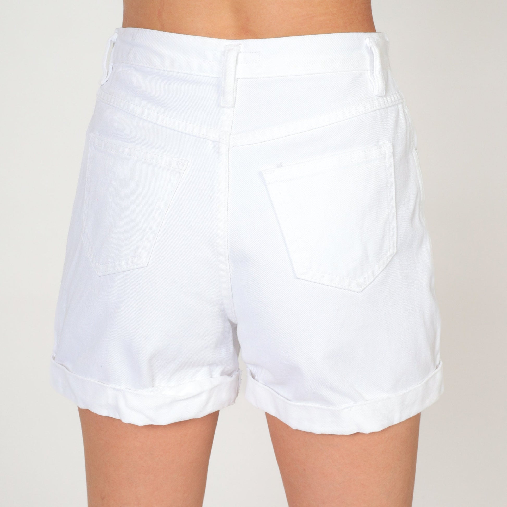 Y2K White Denim Shorts High Rise Button Fly Faded Glory Extra Small