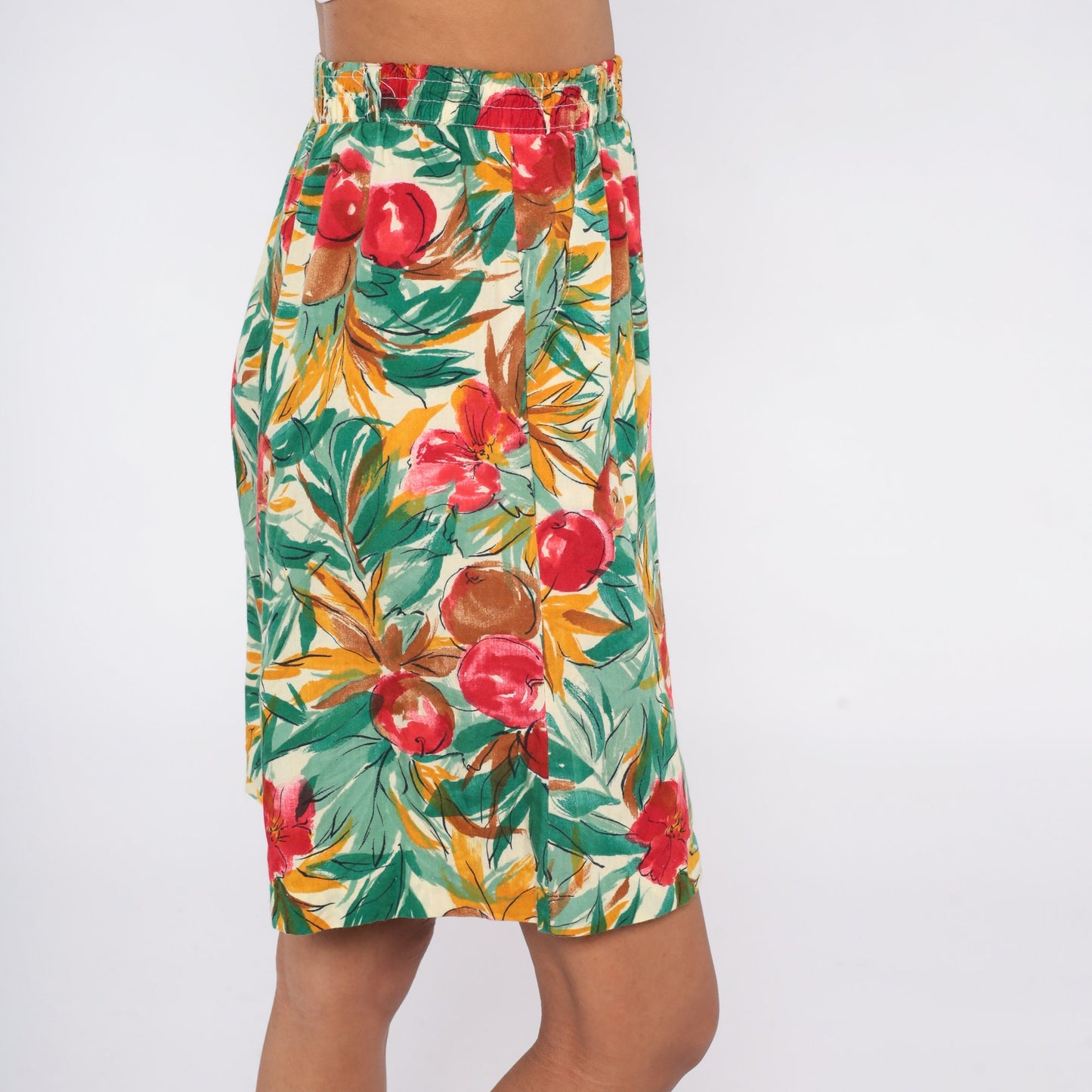 90s Fruit Floral Print Pleated Shorts High Waist Wide Leg Small S