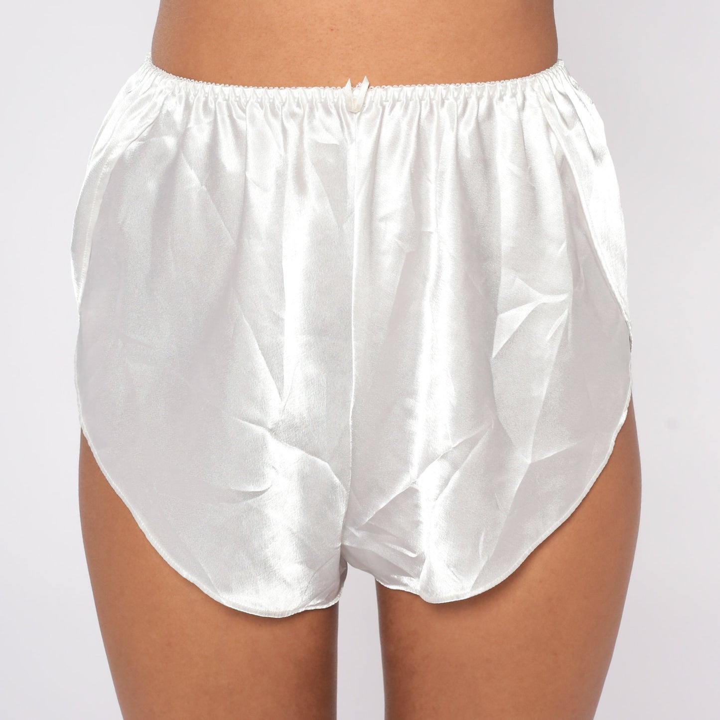 90s White Satin Tap Shorts High-Cut Sleep Shorts Elastic Waist Small