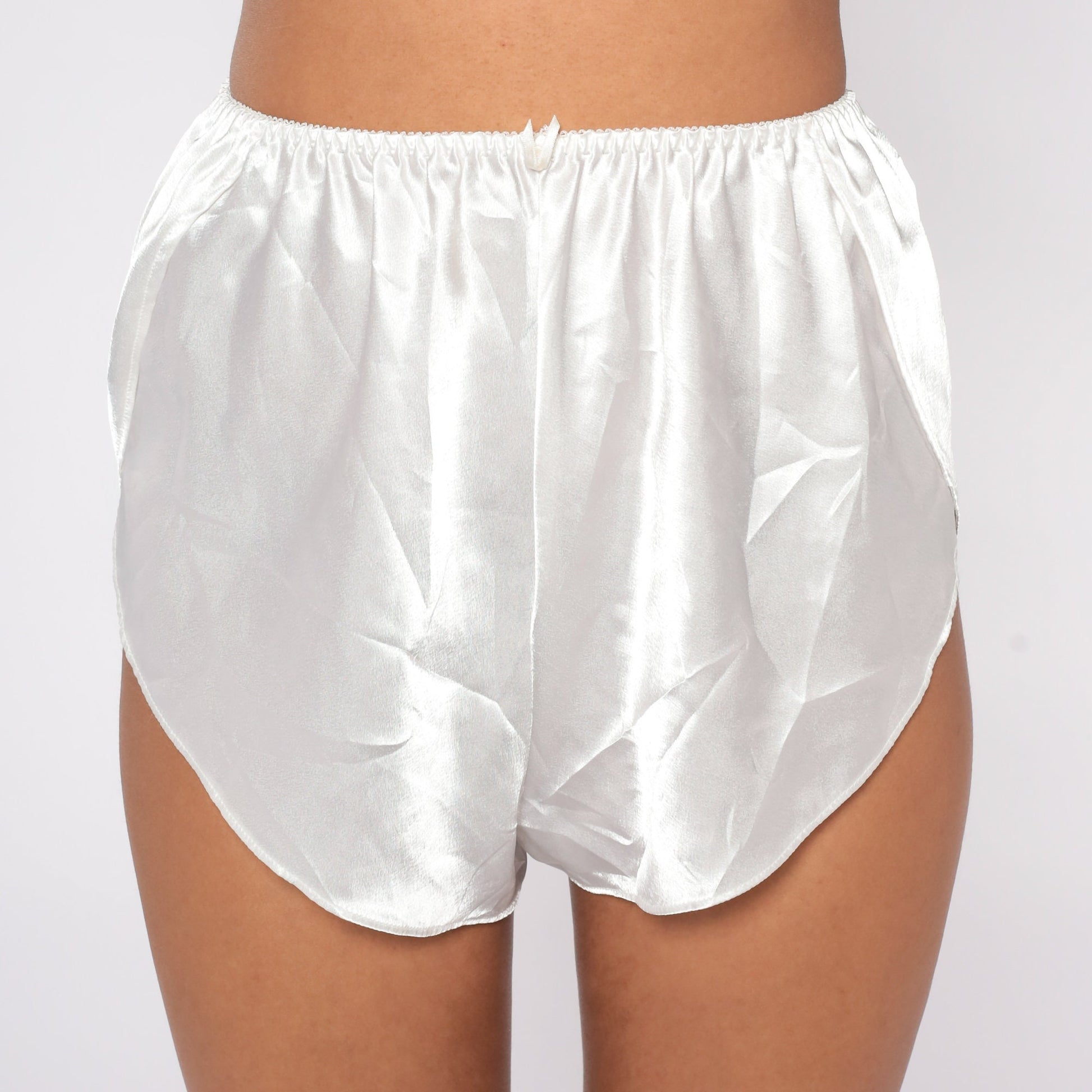 90s White Satin Tap Shorts High-Cut Sleep Shorts Elastic Waist Small