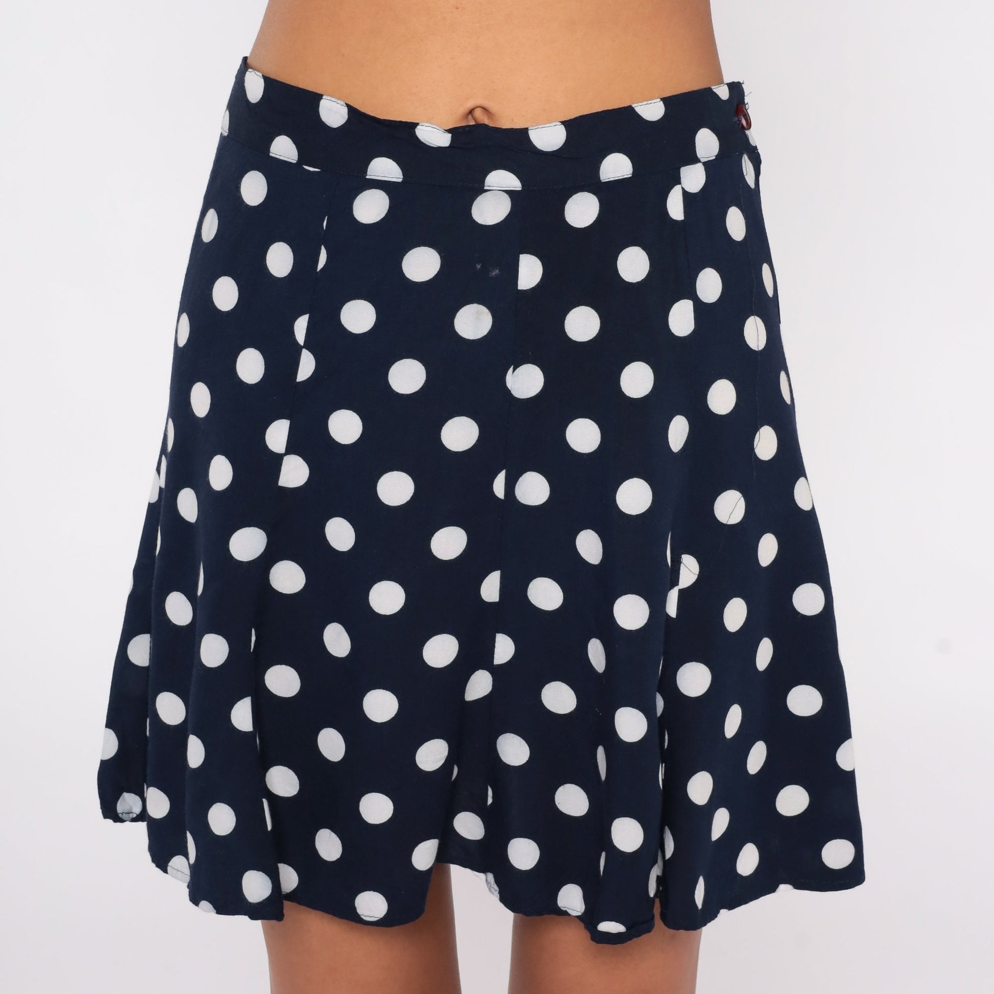 90s Navy Polka Dot Mini Skirt High Waist Pleated Small S