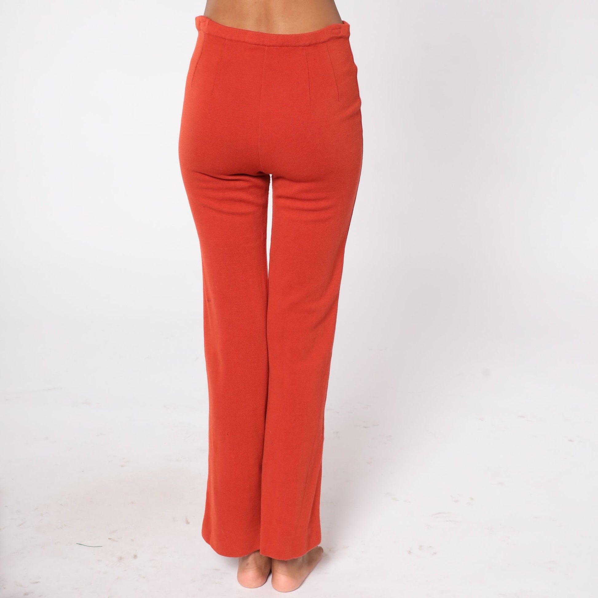 70s Sebastian Wool Bell Bottom Trousers Red-Orange High Waist Extra Small