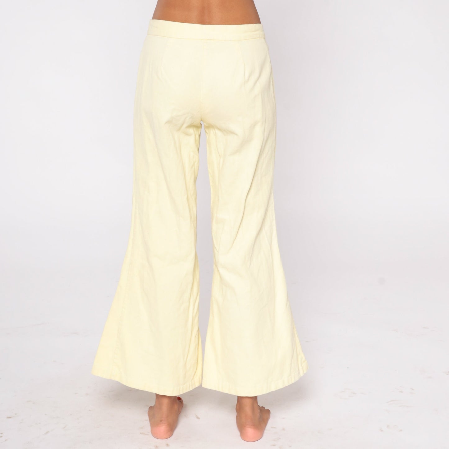 70s Pale Yellow Bell Bottom Flare Pants Low Rise Cotton Extra Small