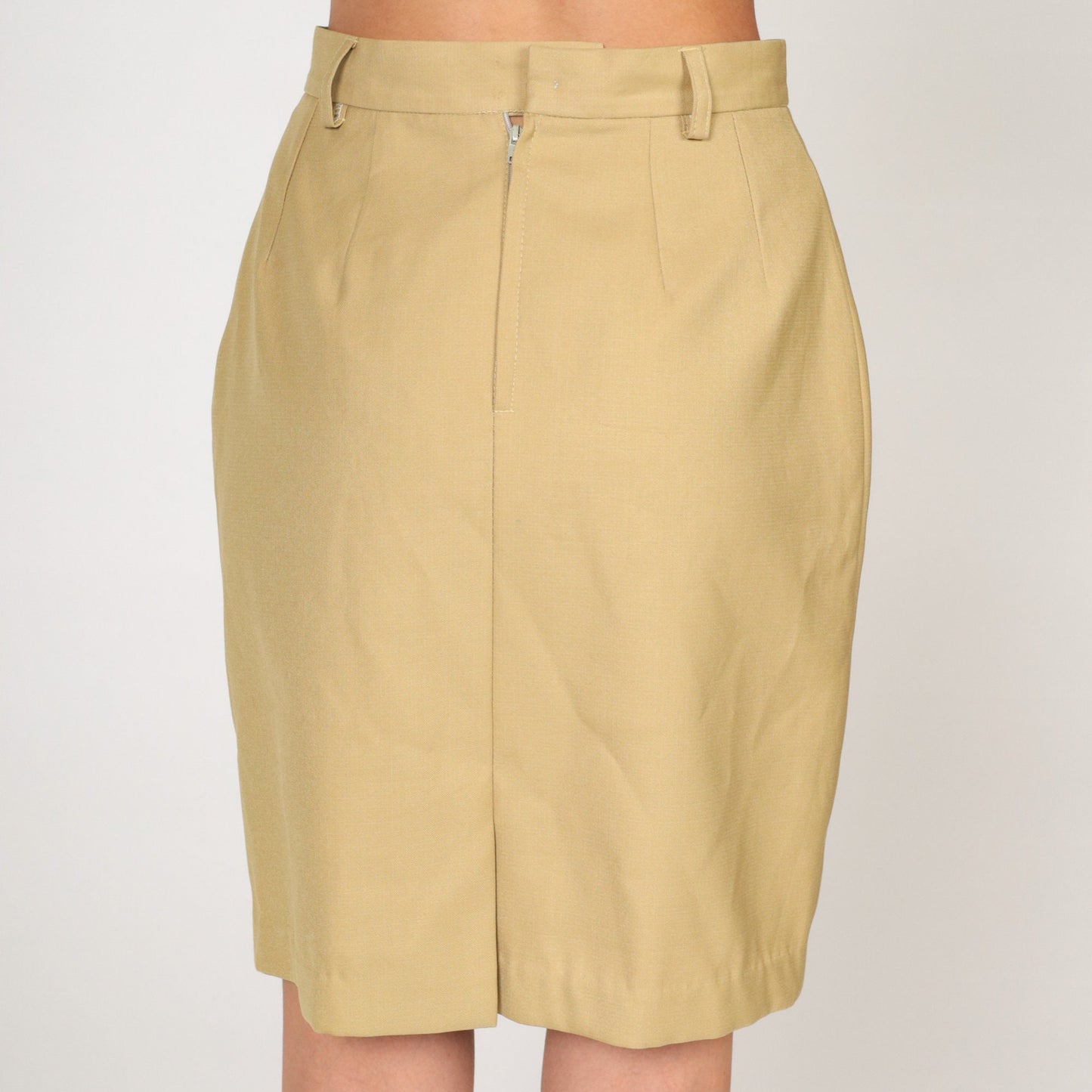 80s Tan Pencil Skirt High Waist Mini Rear Zip Small