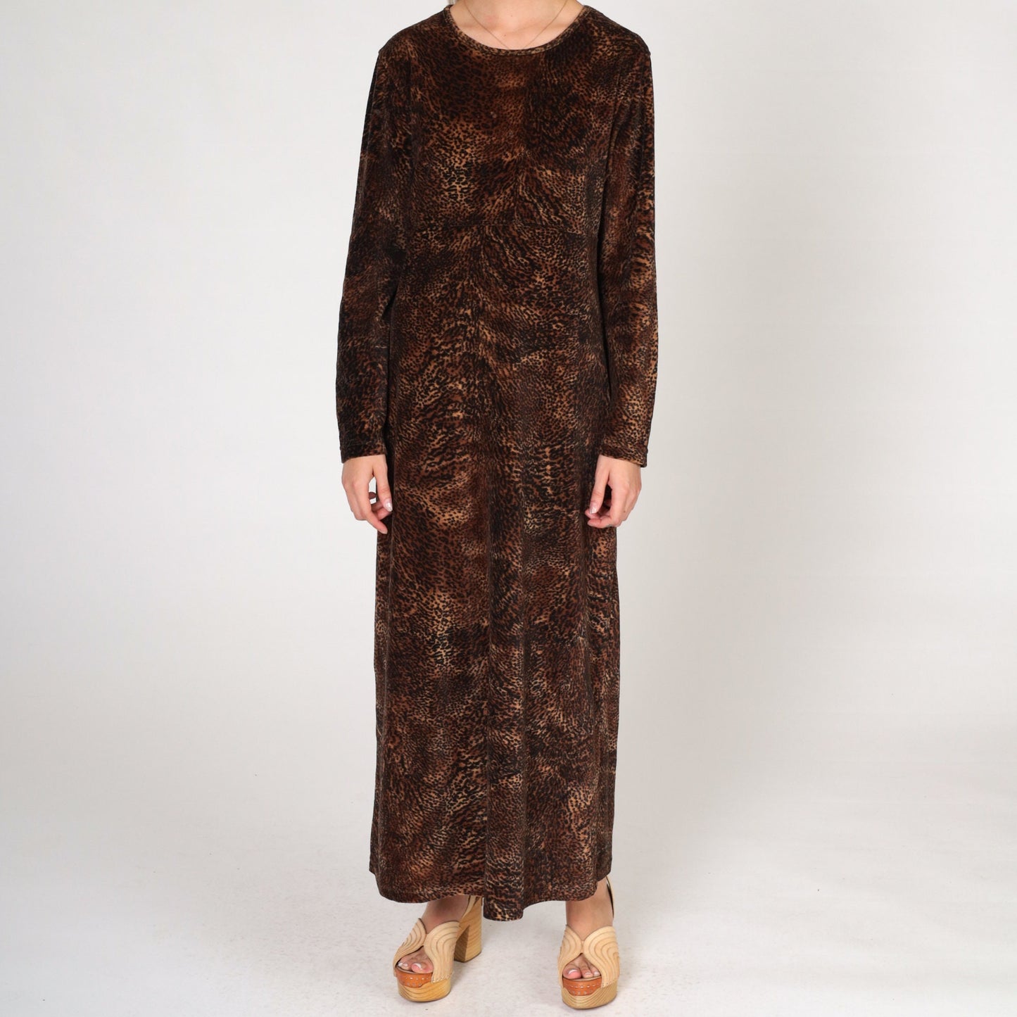 Y2K Jones New York Leopard Print Velour Midi Dress Long Sleeve Large