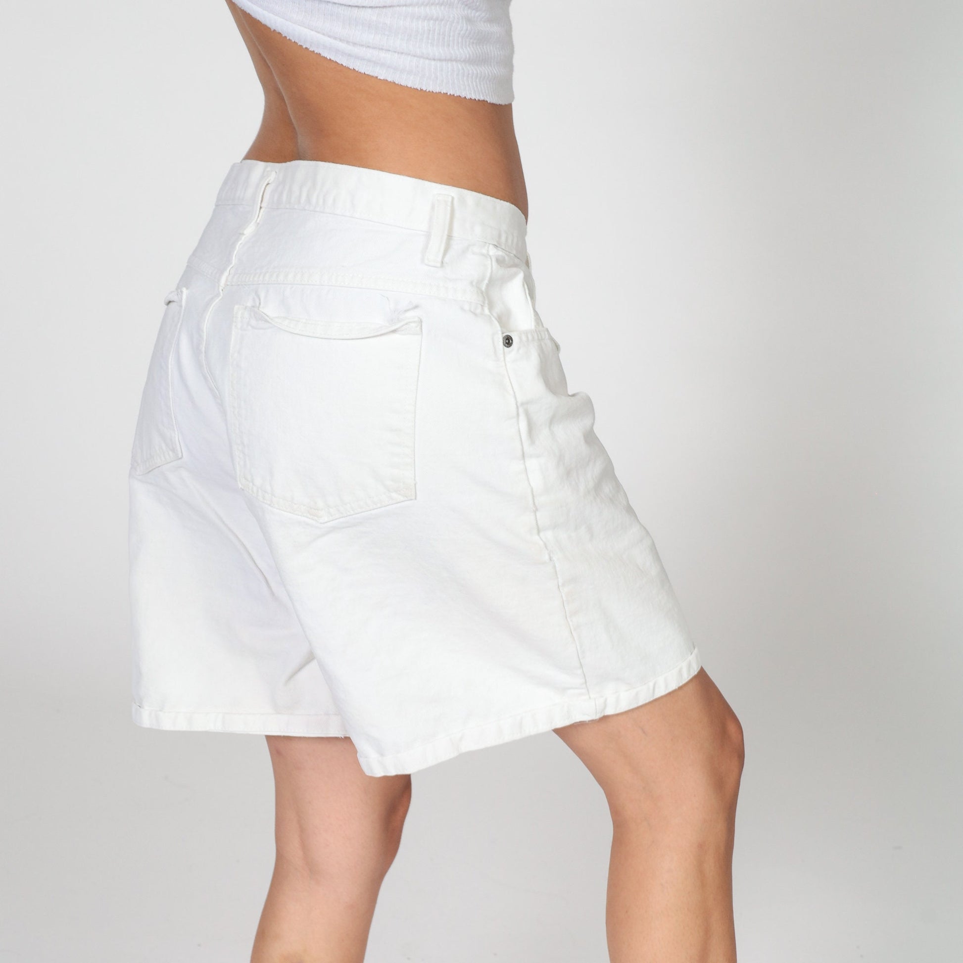 Y2K White High-Waisted Denim Shorts Cotton Jean Bermuda Large L