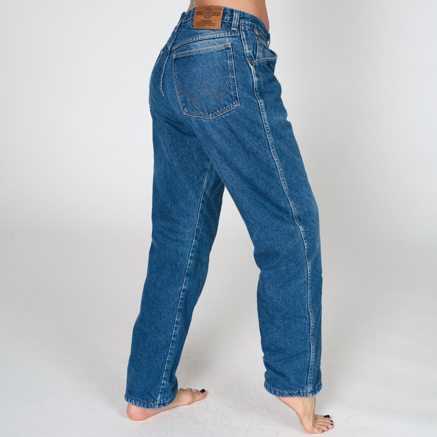 Wrangler Rugged Wear Y2K Fleece-Lined Denim Jeans Blue Straight Leg Large 34x31