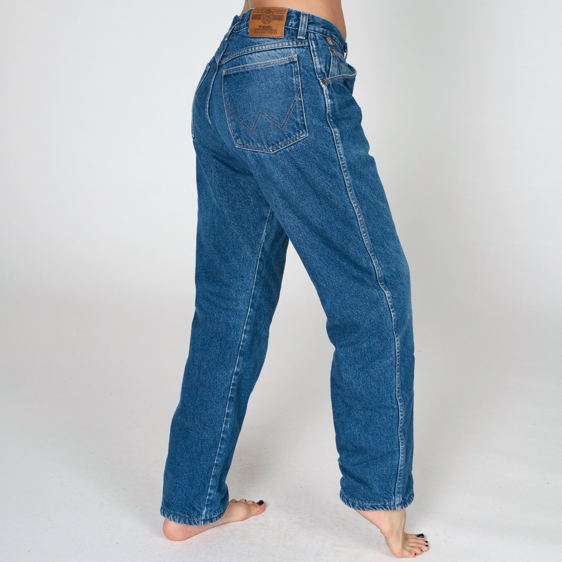 Wrangler Rugged Wear Y2K Fleece-Lined Denim Jeans Blue Straight Leg Large 34x31
