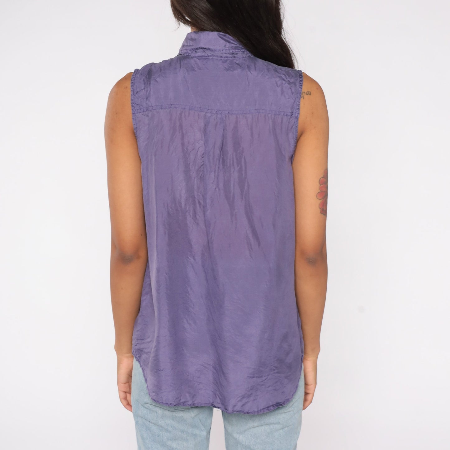 90s Jonathan Martin Purple Silk Sleeveless Button-Up Blouse Medium