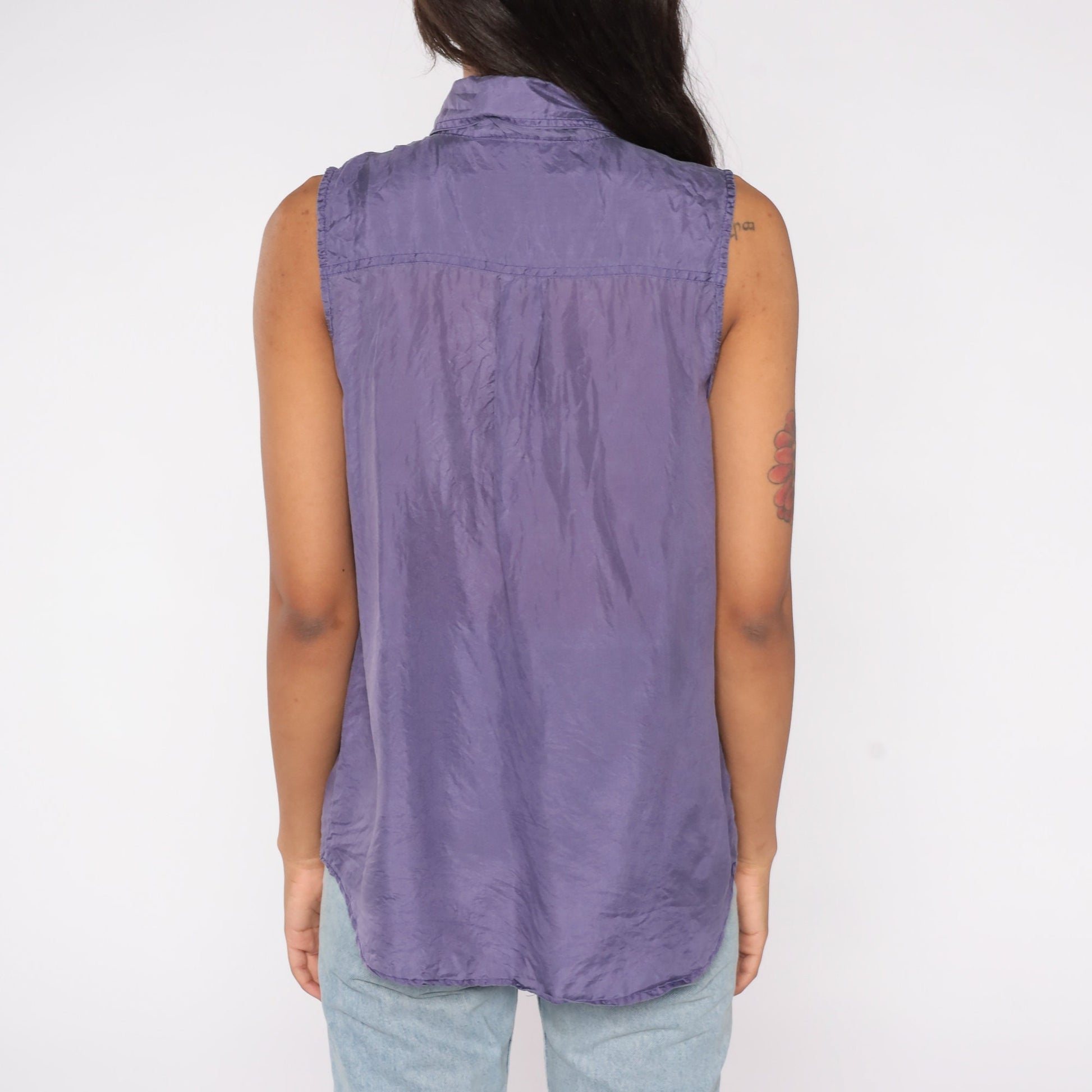 90s Jonathan Martin Purple Silk Sleeveless Button-Up Blouse Medium
