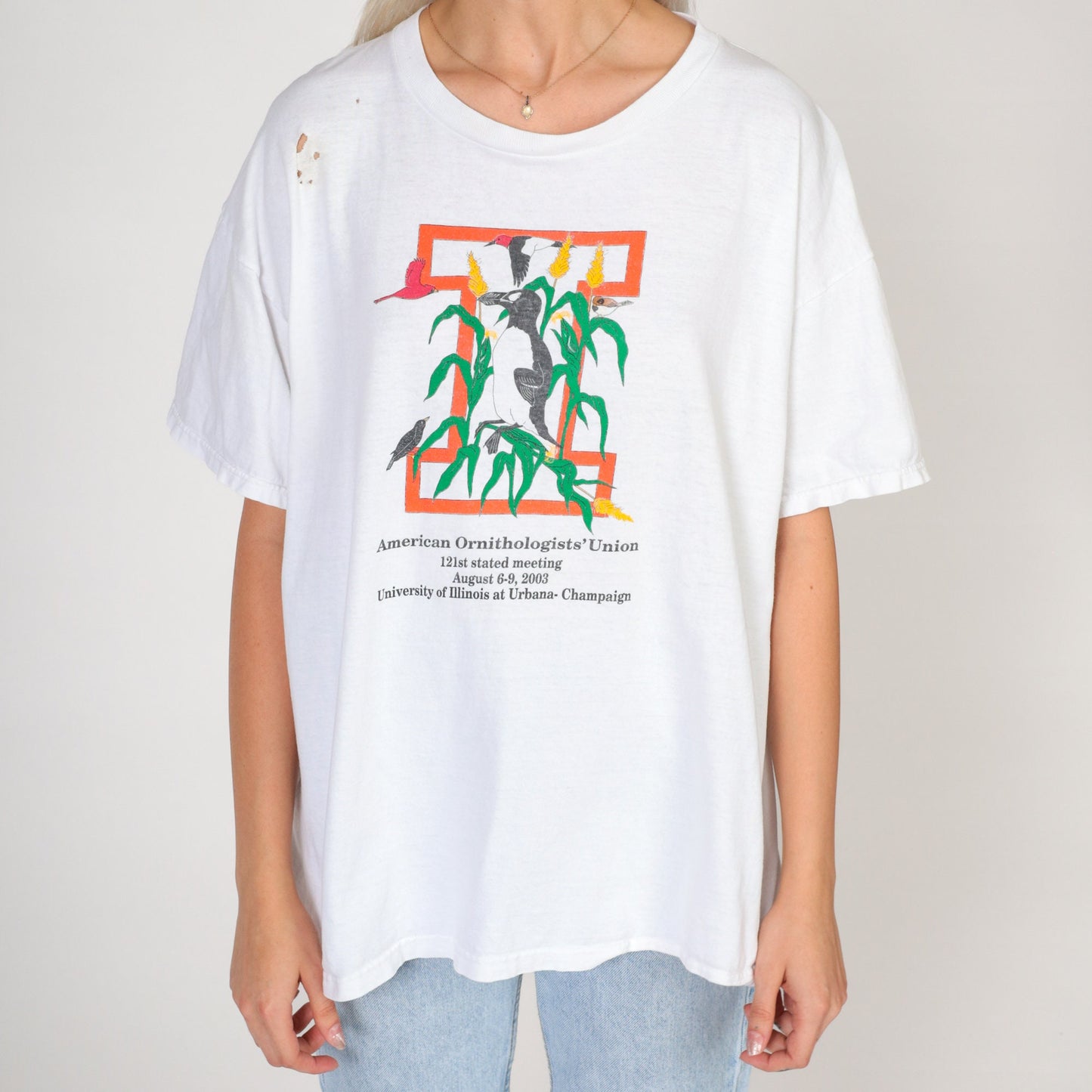 Y2K American Ornithologists' Union 2003 Illinois Bird Graphic Tee White Extra Large XL