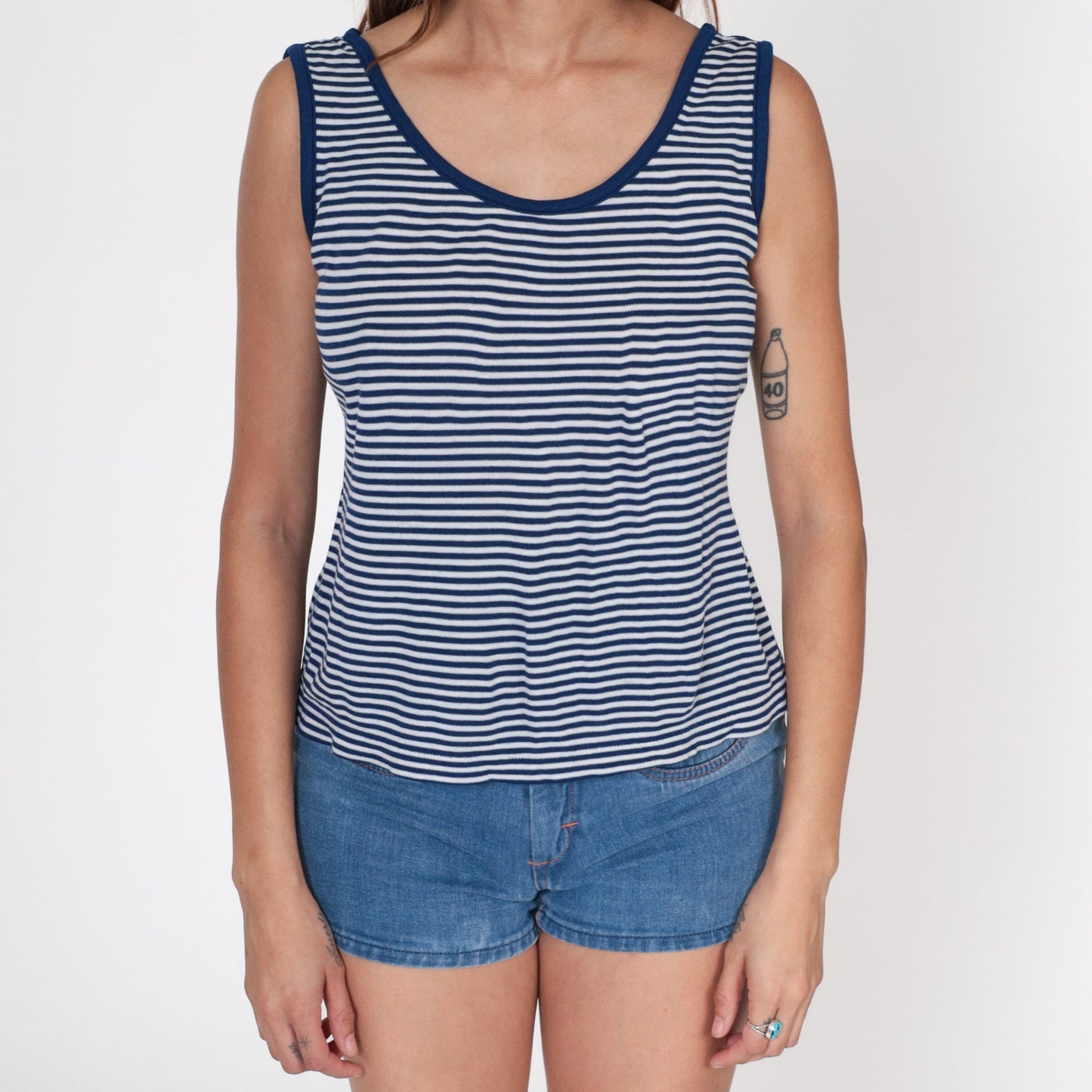 80s Intercontinental Knits Striped Tank Top Navy White Ringer Large