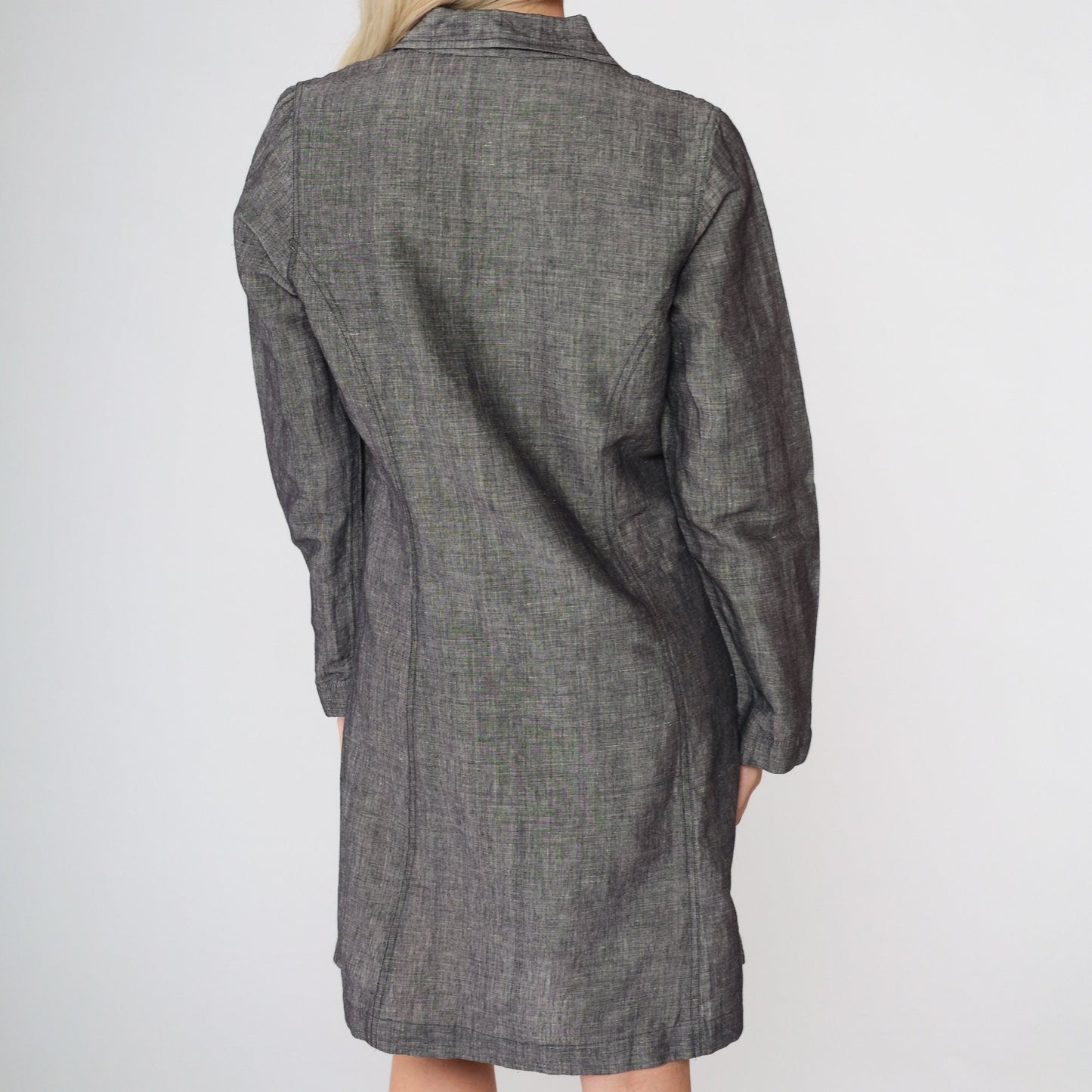 80s Grey Flecked Shirtdress Mini Collared Button-Up Cotton Linen Small